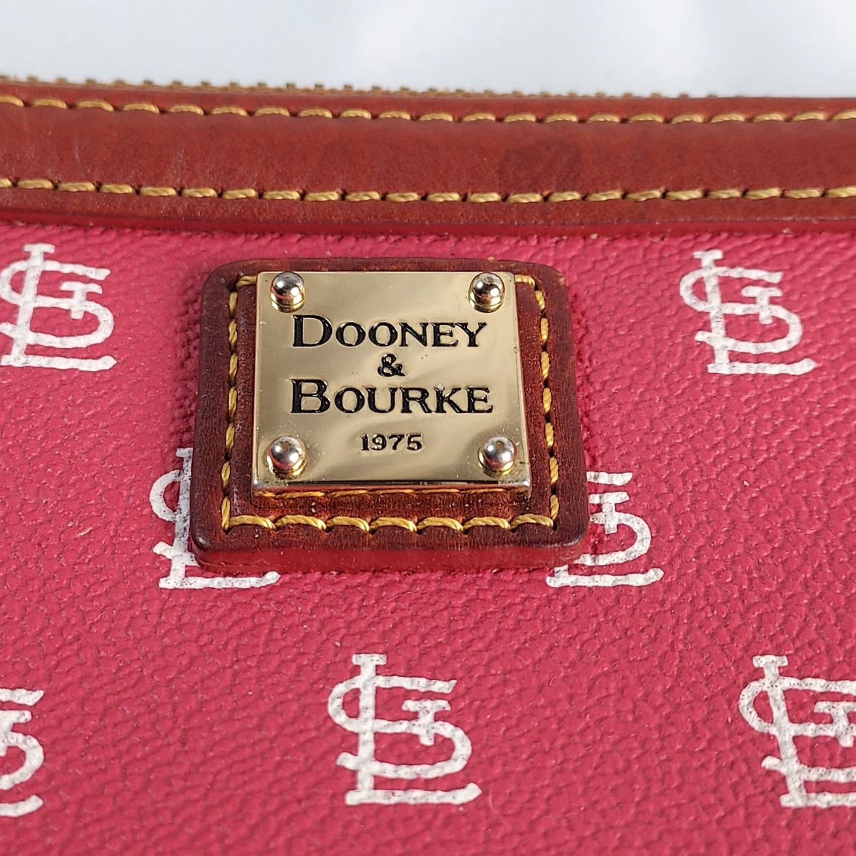 Dooney & Bourke Dooney & Bourke St Louis Cardinals MLB Wristlet Red Leather Logo Purse Clutch Women Small Pebble Grain Zip Wrist Strap Cardboard not included Size ONE SIZE - 4 Thumbnail