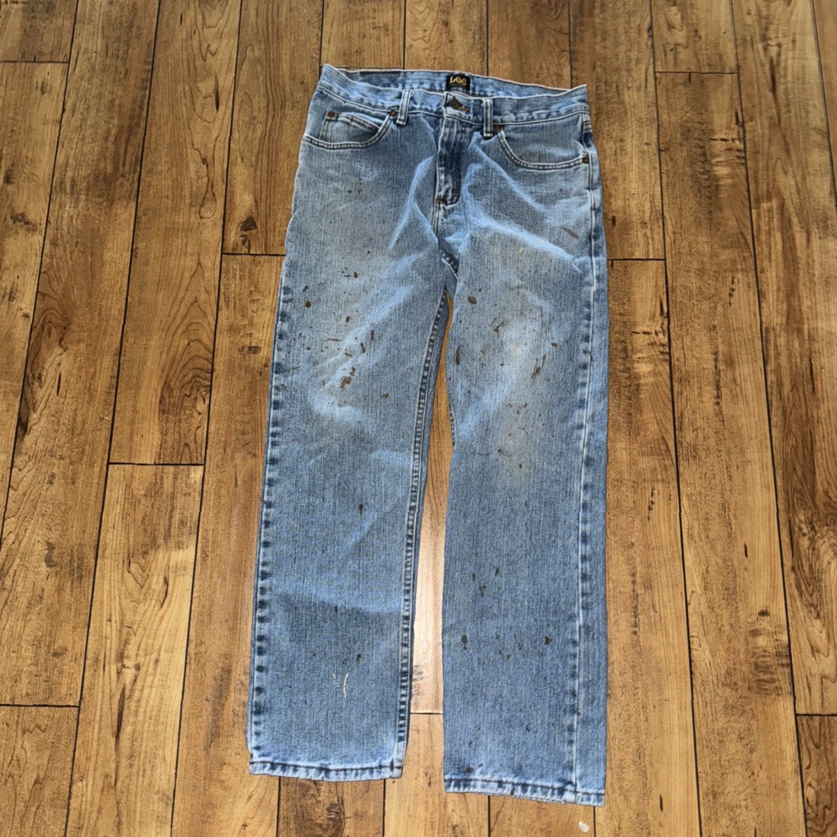 Lee Lee Jeans Regular Fit Denim 30x30 Distressed Paint Splatter Mens Blue 30 in Straight Regular Fit Jeans Distressed Paint Splatter Lee Size US 30 / EU 46 - 4 Thumbnail