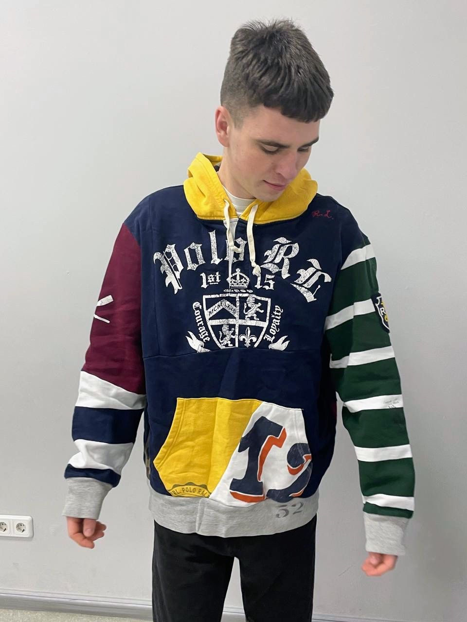 image of Polo Ralph Laurent Mens Patchwork Rugby Hoodie Size Xl