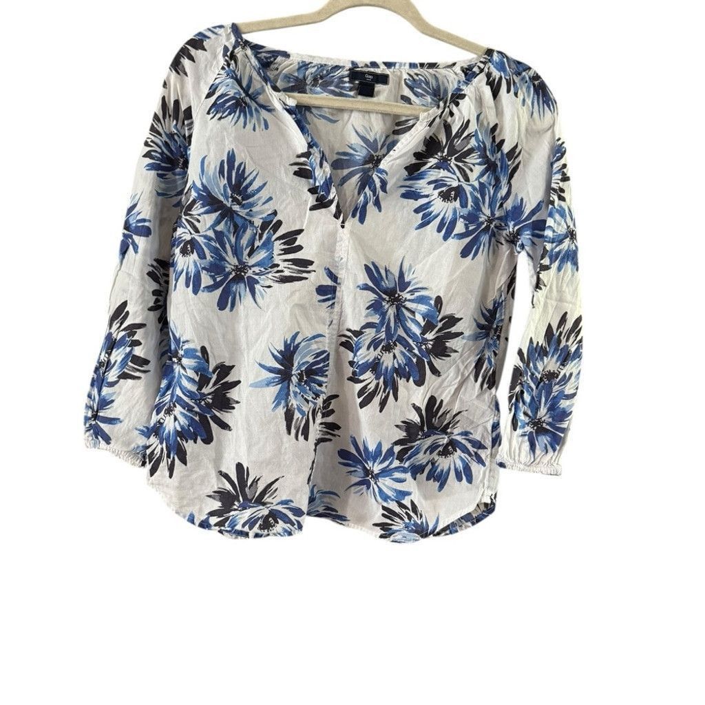 Gap GAP Floral Blouse in Blue and White Size XXS / US 00 / IT 34 - 2 Thumbnail