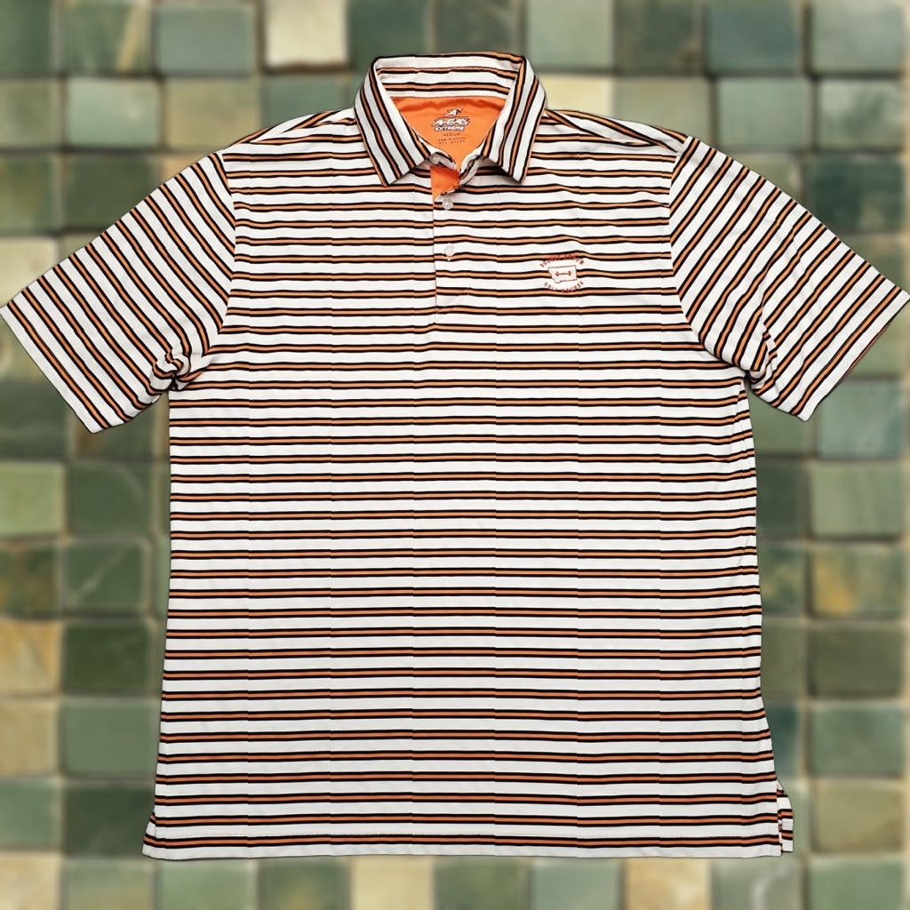 Vintage Ahead Extreme Polo Shirt Mens M Orange Striped Logo Embroidered Golf Course MT Size US M / EU 48-50 / 2 - 1 Thumbnail