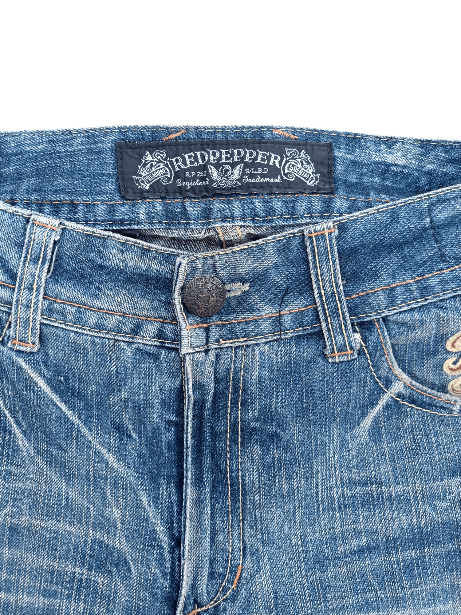 Japanese Brand FLARED Red Pepper Whiskers Low Rise Boot Cut Size US 35 - 16 Thumbnail