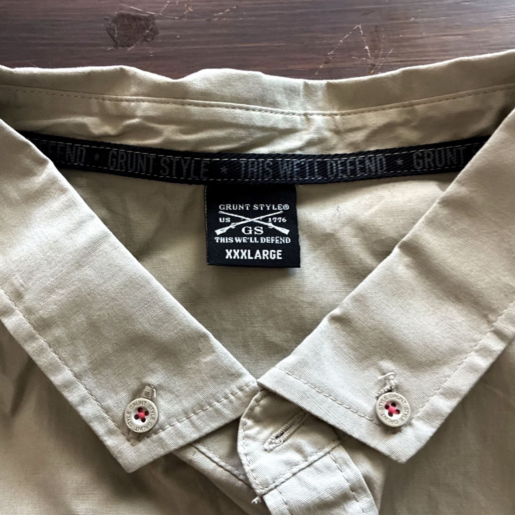 Garage Grunt Style Garage Button Down Shirt Mens 3XL Tan Short Sleeve USA Flag Patch Size US XXL / EU 58 / 5 - 6 Thumbnail