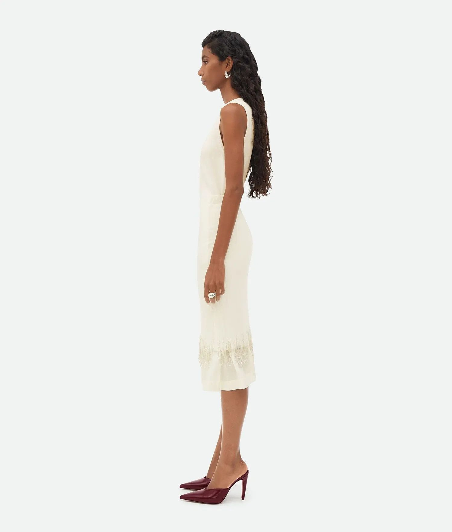 Bottega Veneta o1n1vont0425 Crystal Embroidered Jersey Midi Skirt in Chalk Size 27" / US 4 / IT 40 - 2 Thumbnail