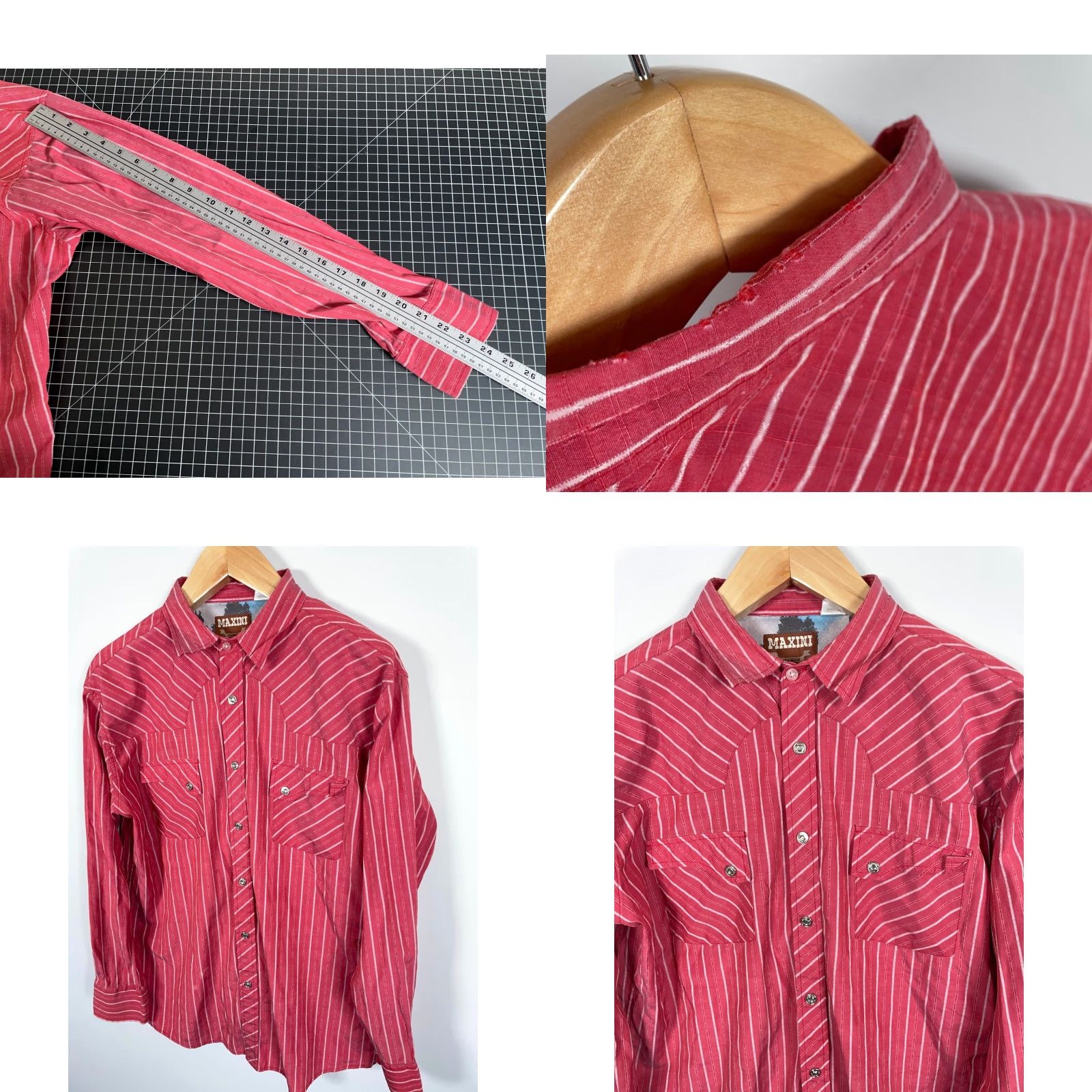 Vintage Maxini Western Shirt Men XL Red Stripe Snap Buttons Rockabilly Cowboy Size US XL / EU 56 / 4 - 8 Thumbnail