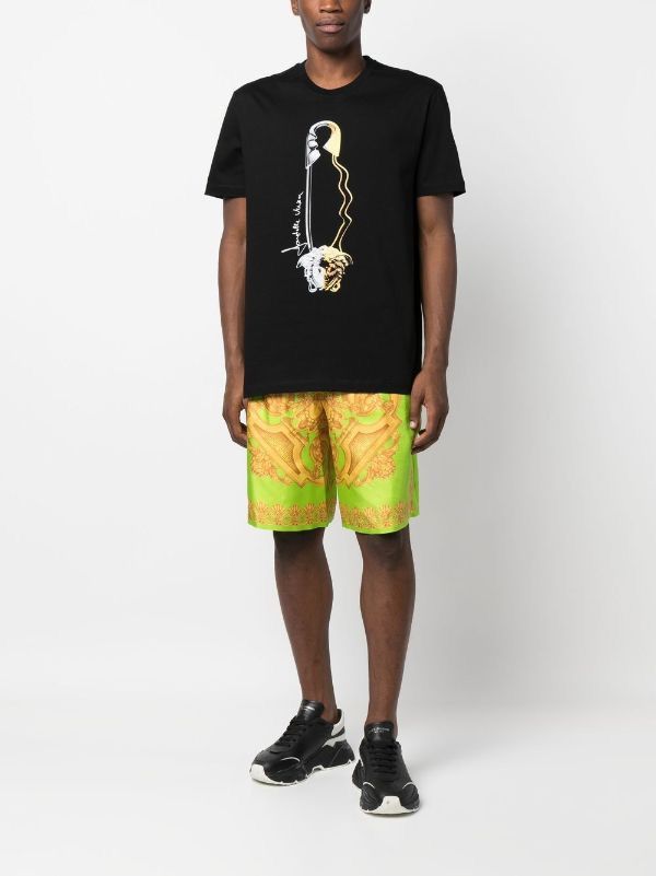 Versace Versace Green/Gold Heritage Silk Shorts Size US 38 / EU 54 - 4 Thumbnail