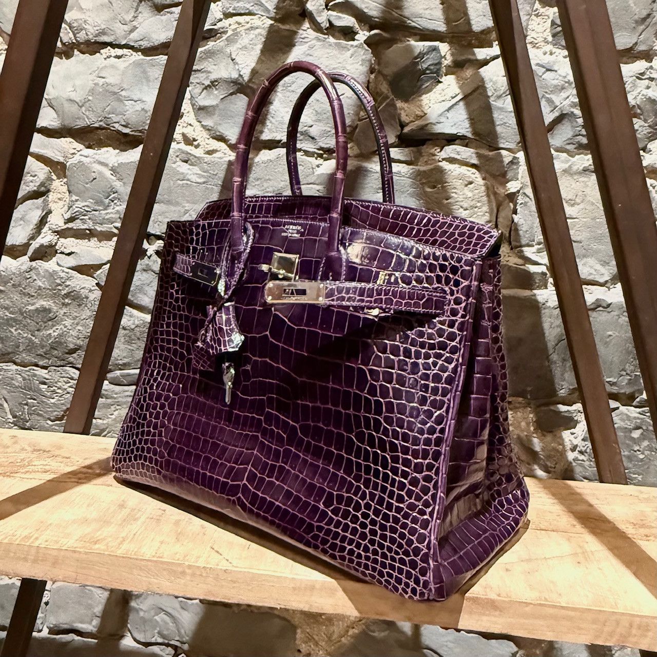 Hermès 2014 Amethyst Shiny Porosus Crocodile Birkin 35 Bag