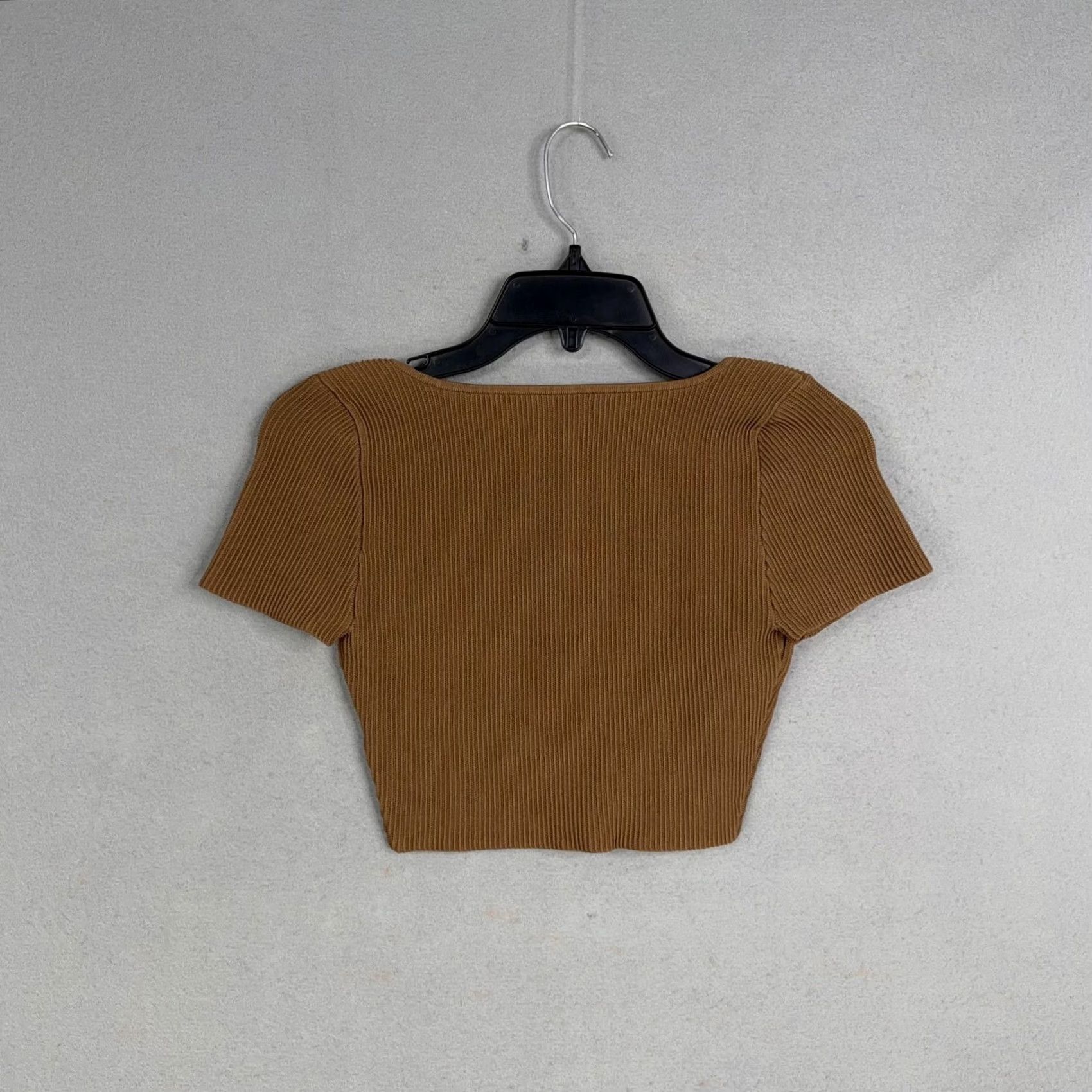 Vintage Babaton Shirt Womens Medium Brown Ribbed Square Neck Cropped Stretch Knit Top Size M / US 6-8 / IT 42-44 - 5 Thumbnail