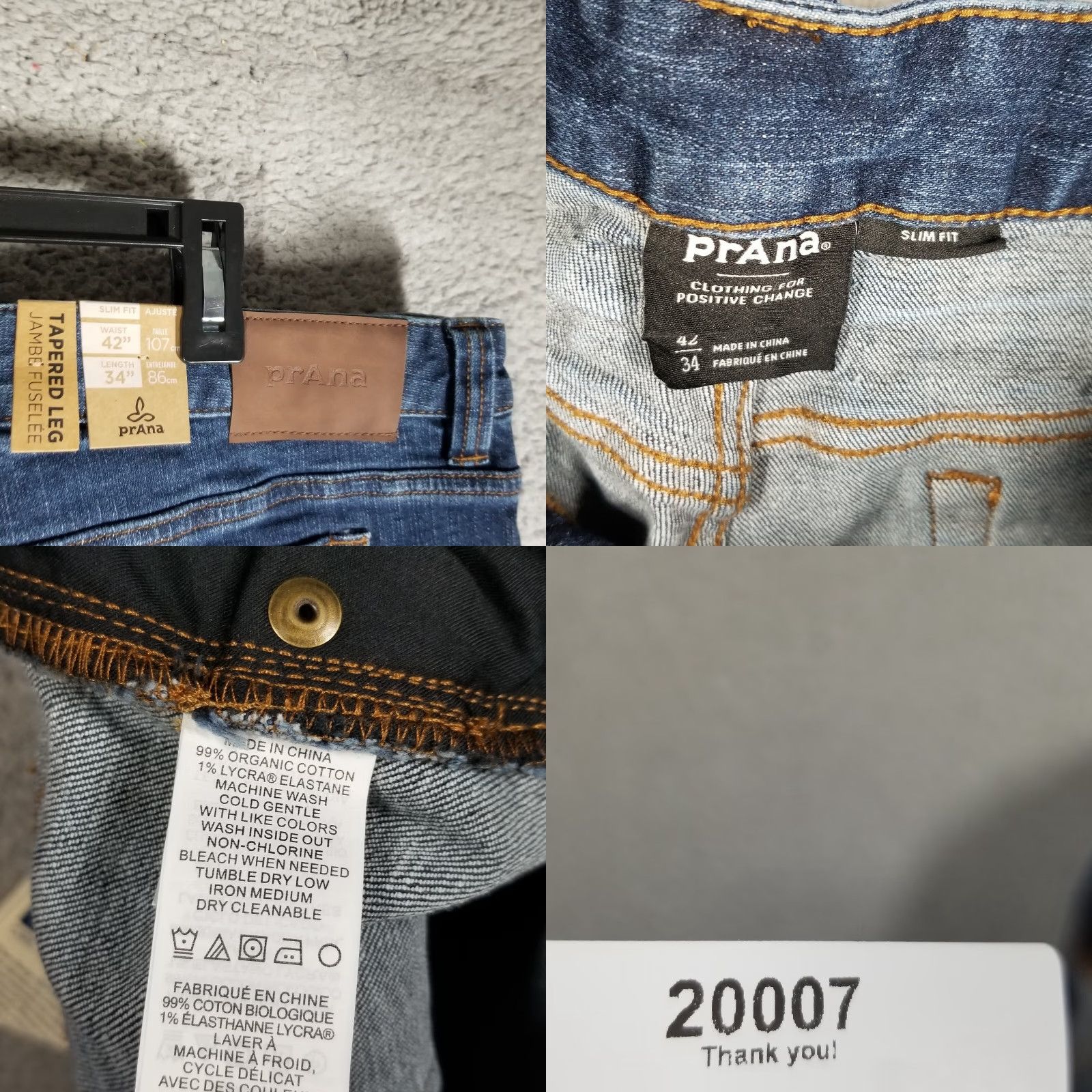 Prana prAna Jeans Mens Slim Fit Tapered 42x34 Dark Wash Blue Denim Size US 42 / EU 58 - 8 Thumbnail