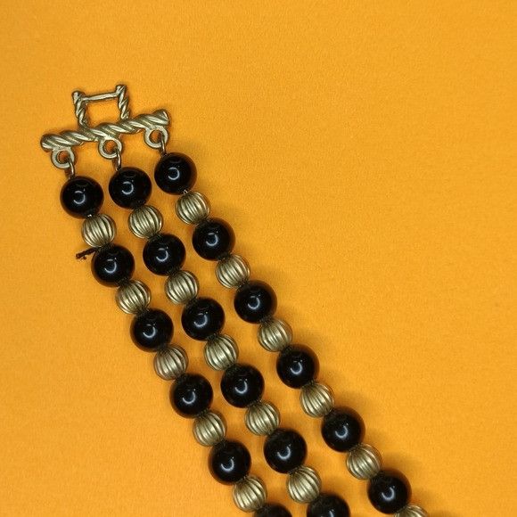 Vintage Cato Black Gold Multi Strand Necklace 3 Tiered Layered Jewel Size ONE SIZE - 14 Thumbnail