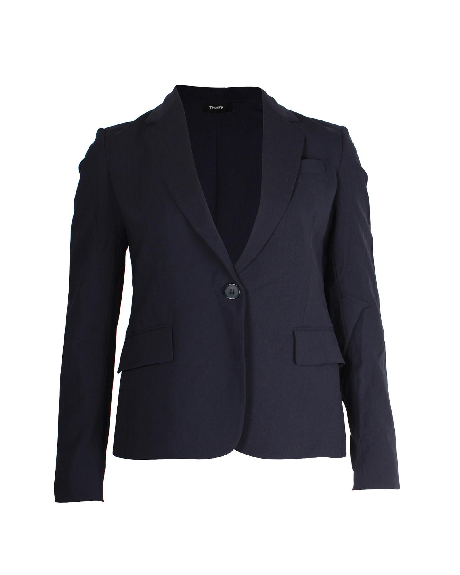 image of Theory Navy Blue Wool Single-Breasted Blazer in Blue/Navy Blue, Women's (Size XS)