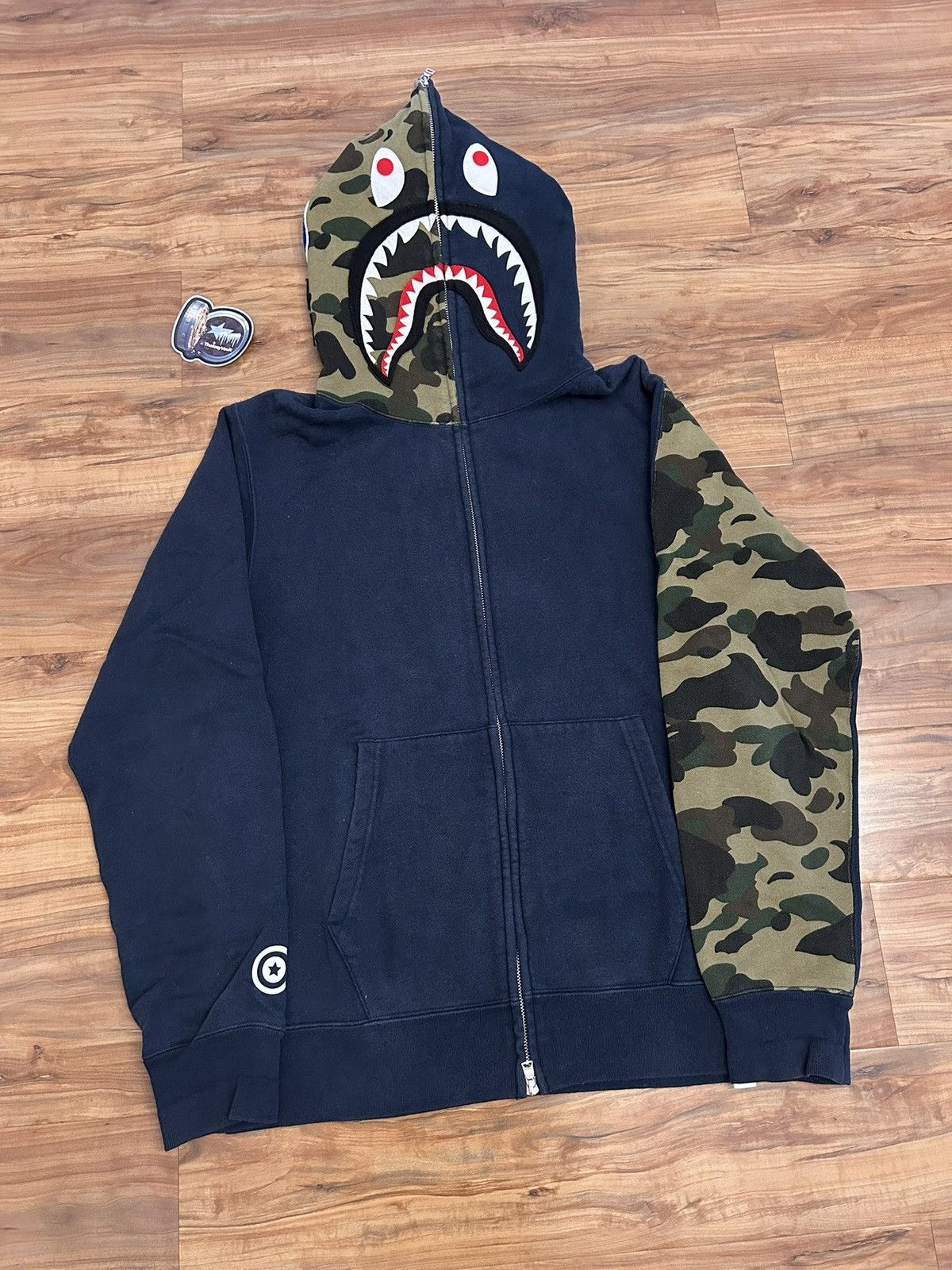 Bape OG Bape Navy/Green Camo Shark Full Zip Hoodie Size US L / EU 52-54 / 3 - 5 Thumbnail