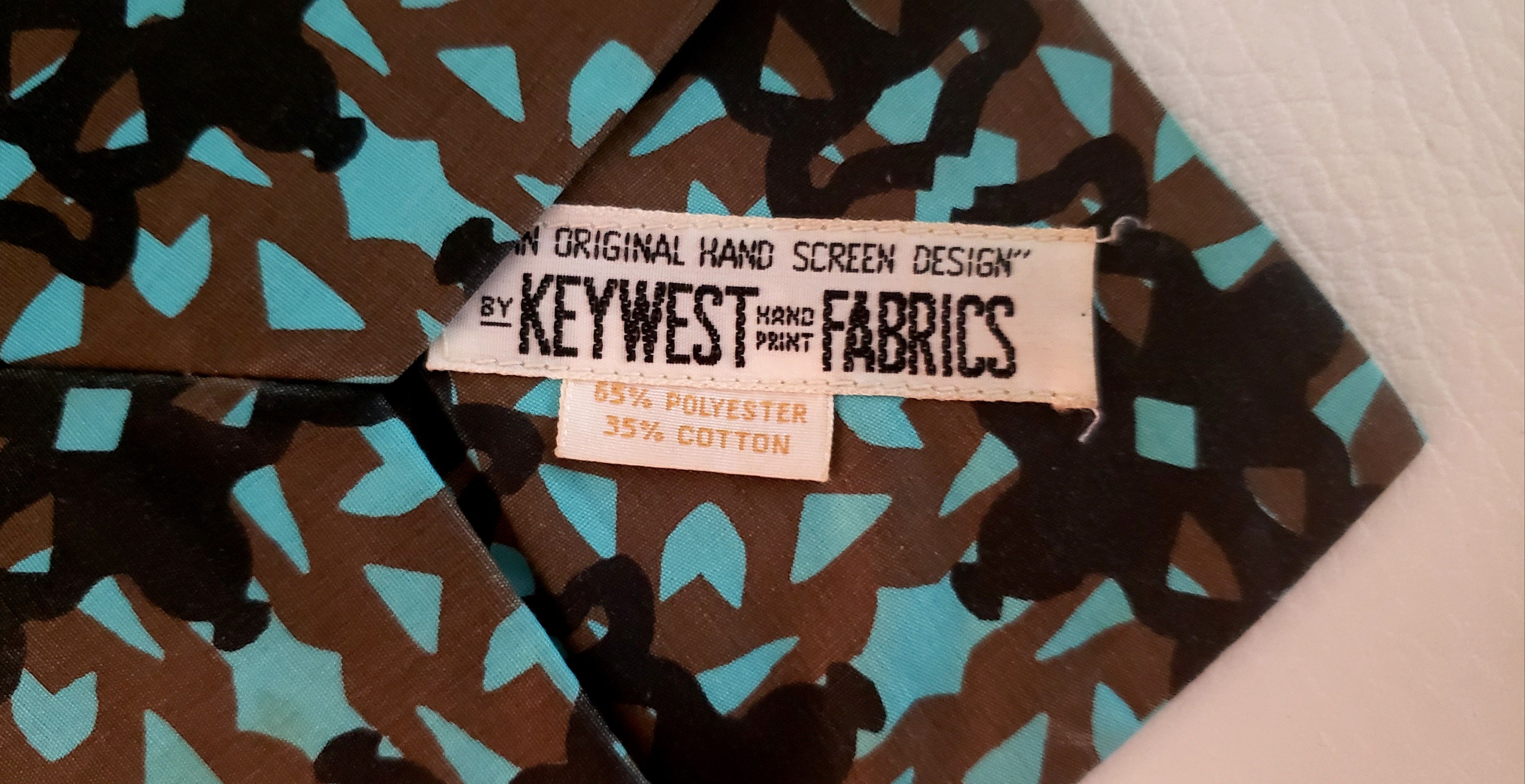 Vintage mod geometric neck tie 1970s cotton olive turquoise Size ONE SIZE - 4 Thumbnail
