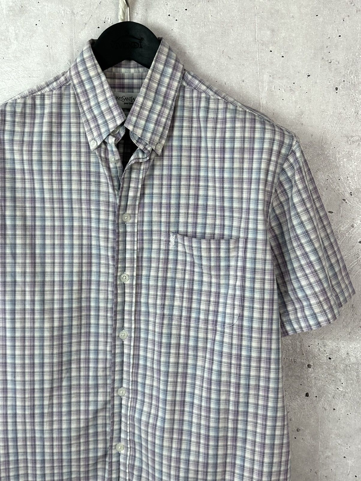 Yves Saint Laurent Vintage YvesSaintLaurent Check Cotton Short Sleeve Shirt Size US M / EU 48-50 / 2 - 2 Thumbnail