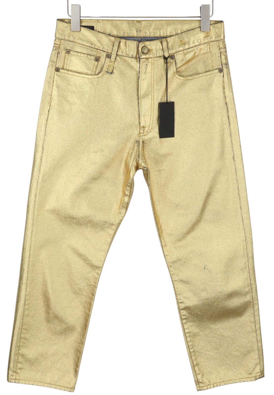 R13 BOYFRIEND 27 Gold Indigo Shiny Straight Zip Denim 86226 Size 27" / US 4 / IT 40 - 2 Thumbnail