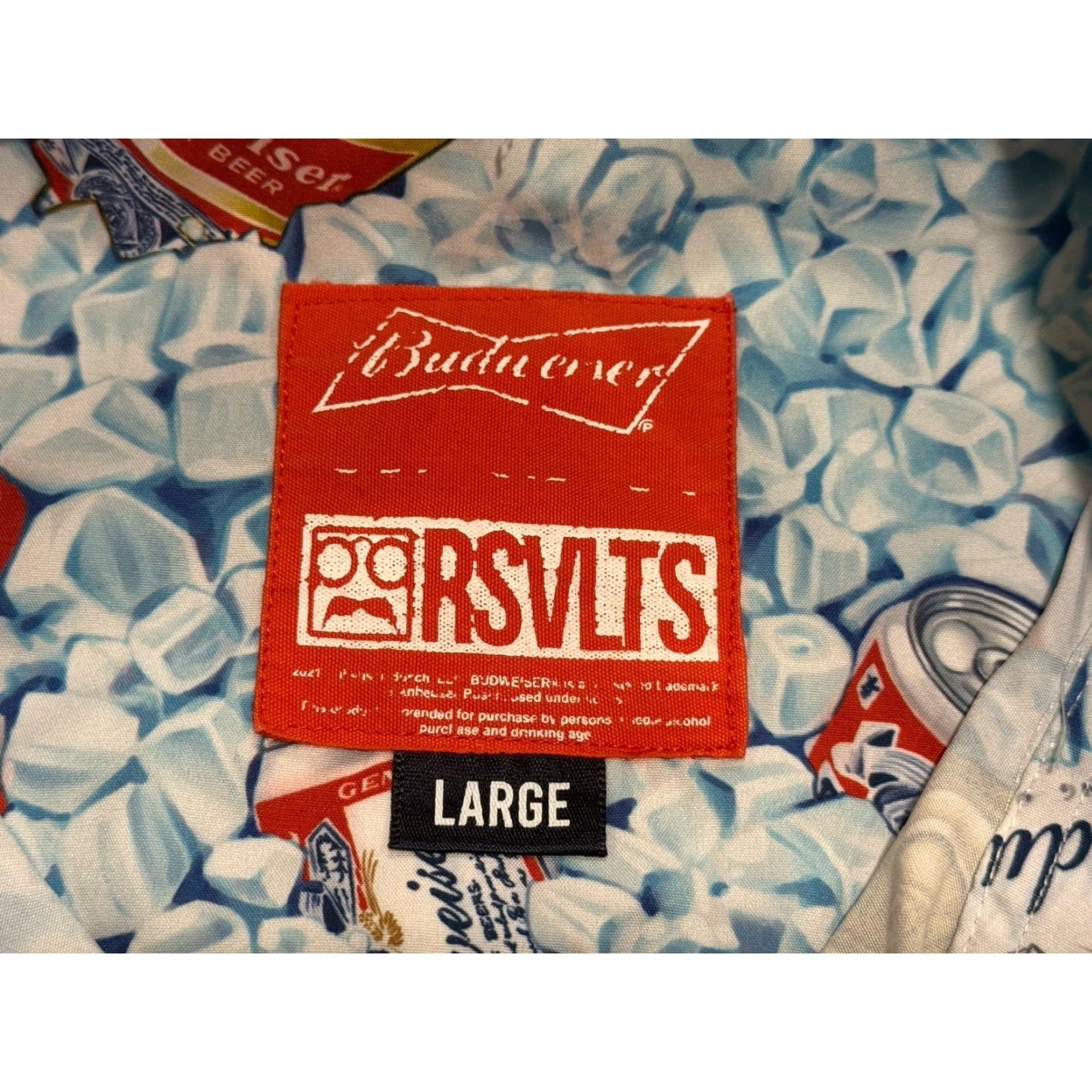 Budweiser RSVLTS Shirt Mens Large Blue Dads Cooler Budweiser Shirt Short Sleeve Button Up Size US L / EU 52-54 / 3 - 5 Thumbnail