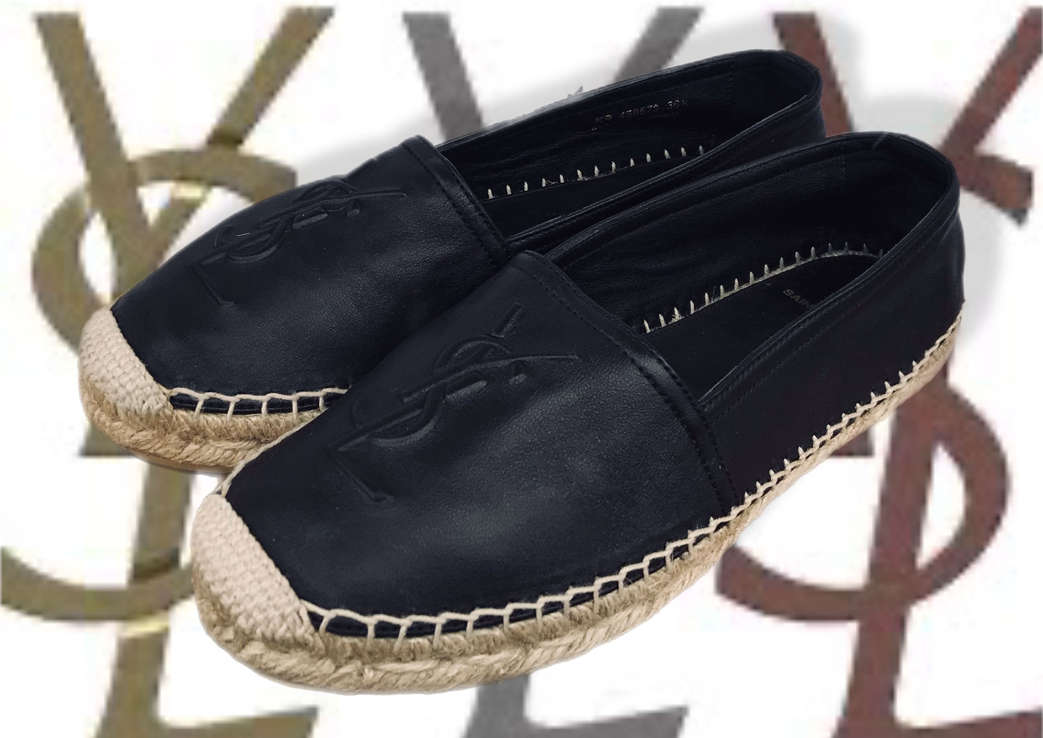 Saint Laurent Paris Saint Laurent Espadrilles YSL Black Leather Flats Slip-On Size US 6.5 / IT 36.5 - 1 Thumbnail