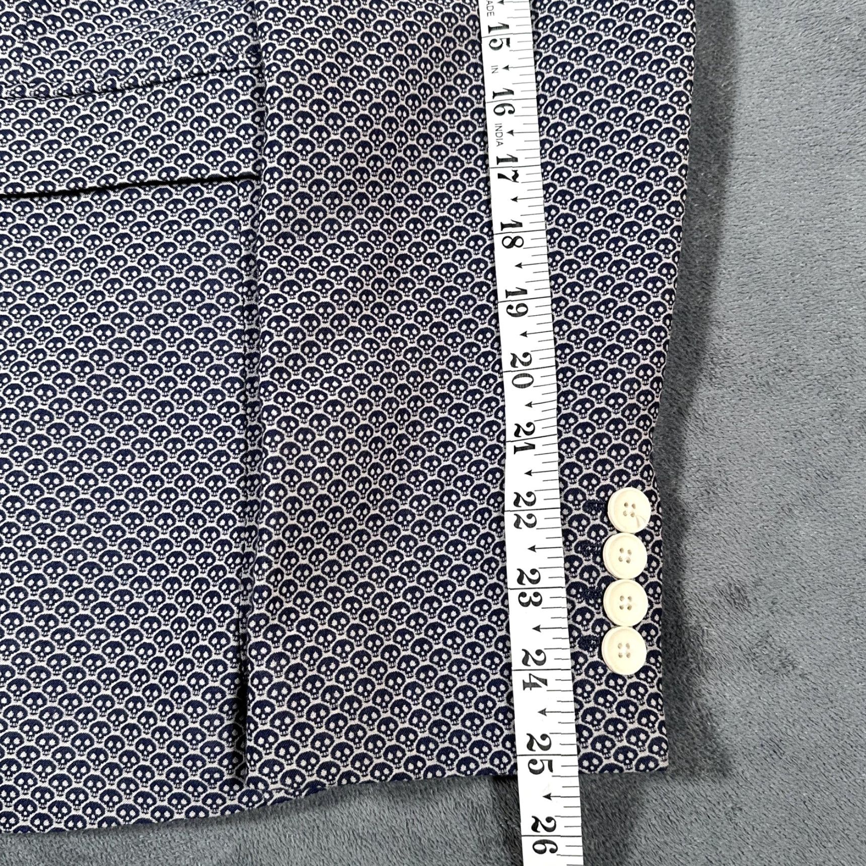Zara ZARA MAN Blazer Mens 38 Skull Print Navy Blue Sport Coat Jacket Two Button Lined Notch Lapel Slim Regular Size 38R - 5 Thumbnail
