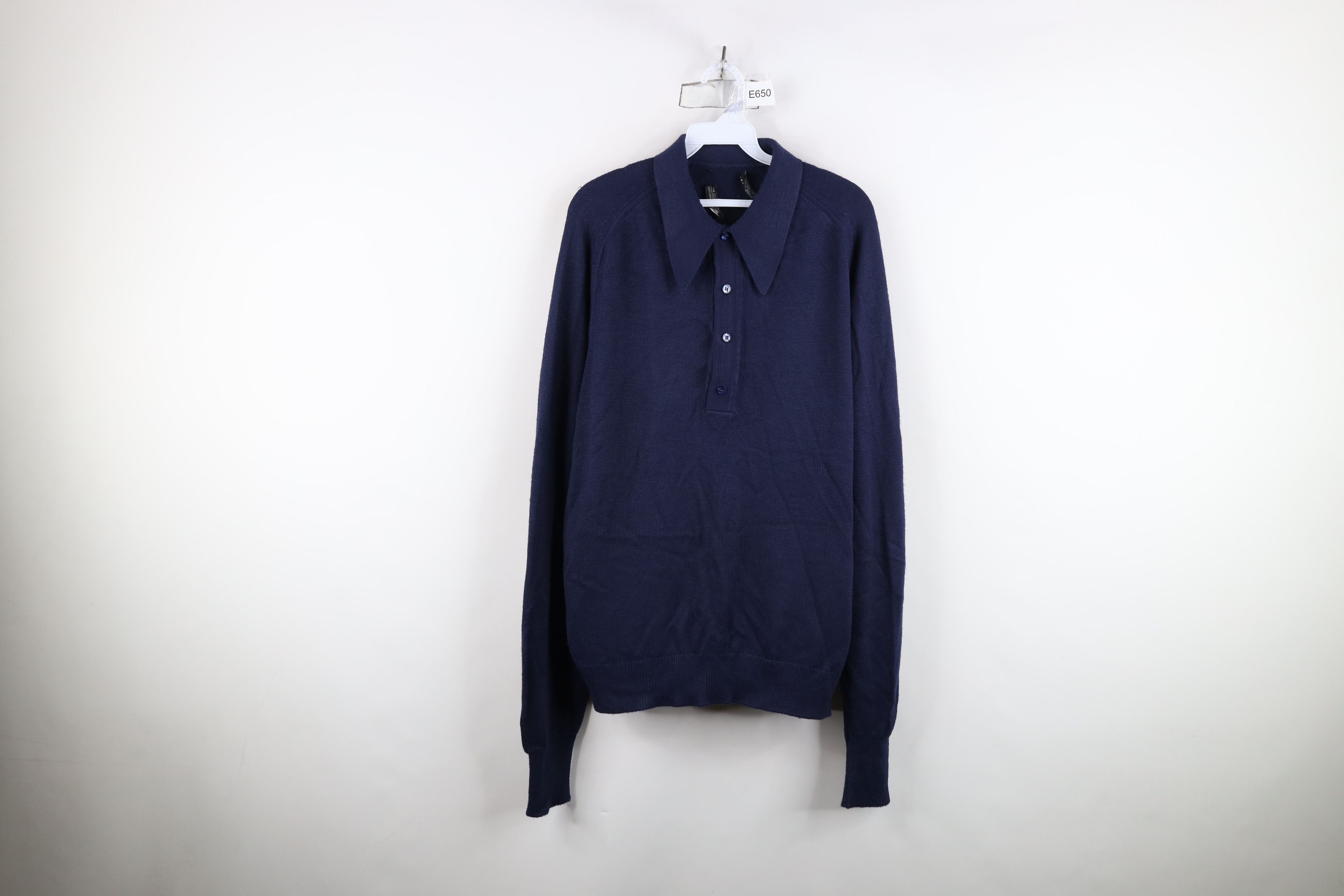 Vintage Vintage 60s 70s Streetwear Collared Pullover Sweater Blue Size US L / EU 52-54 / 3 - 1 Thumbnail
