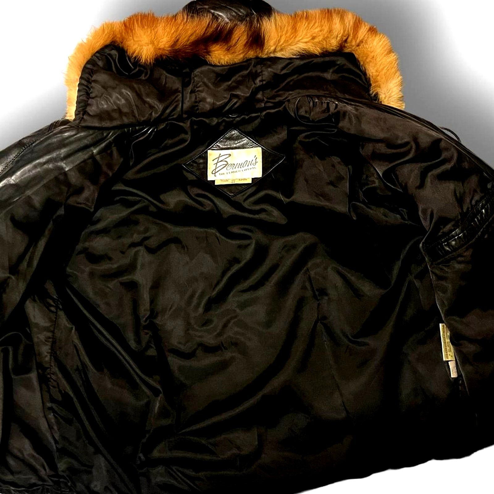 Wilsons Leather Vtg. '70s Leather Puff Bomber Jacket - Foxtail Trim Hood Size L / US 10 / IT 46 - 5 Thumbnail