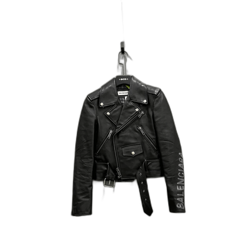 Balenciaga Black Graffiti Logo Leather Biker Jacket-2506