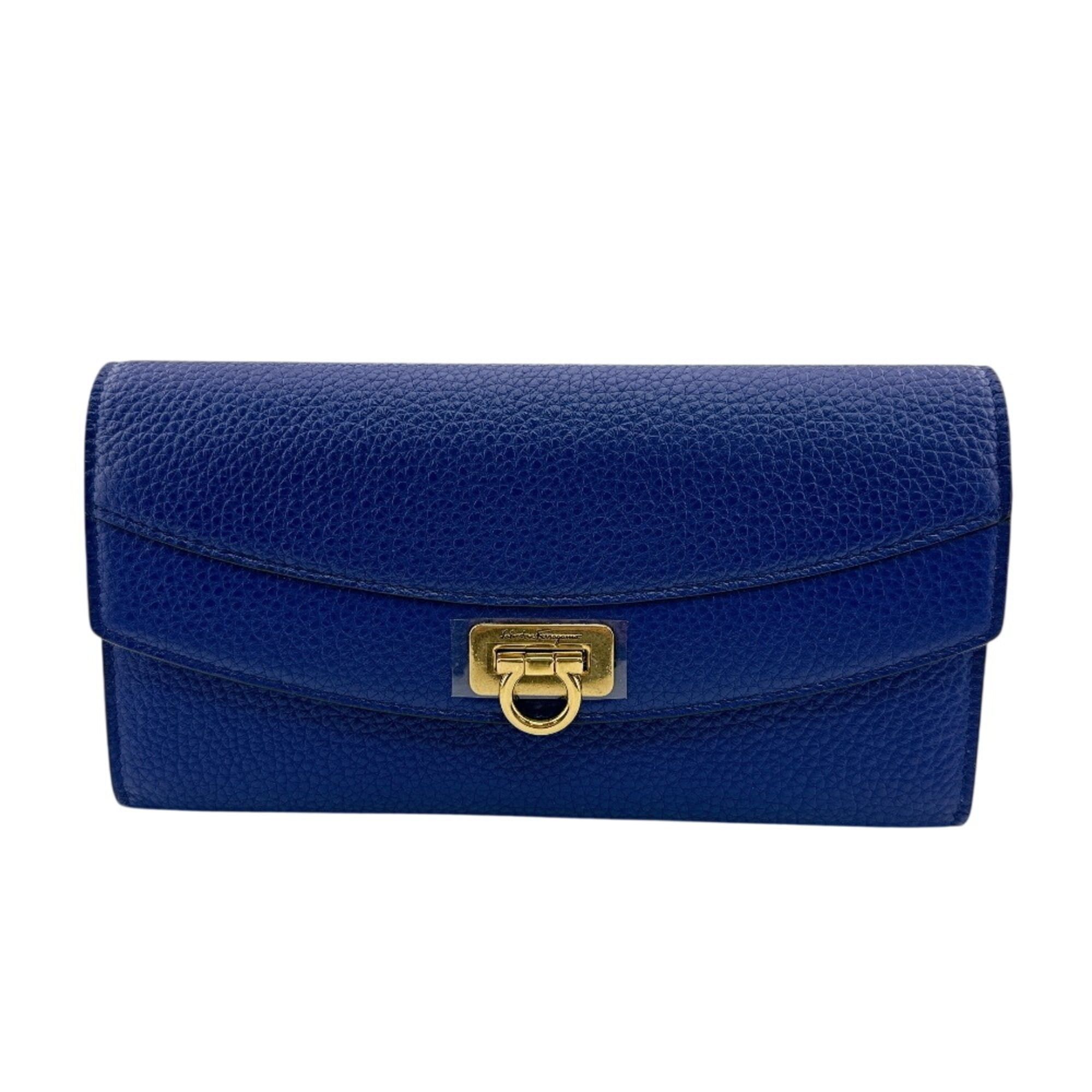 Salvatore Ferragamo Salvatore Ferragamo 220023CALF Gancini Hardware Long Wallet, Card Holder, Coin Purse, Navy Size ONE SIZE - 1 Thumbnail