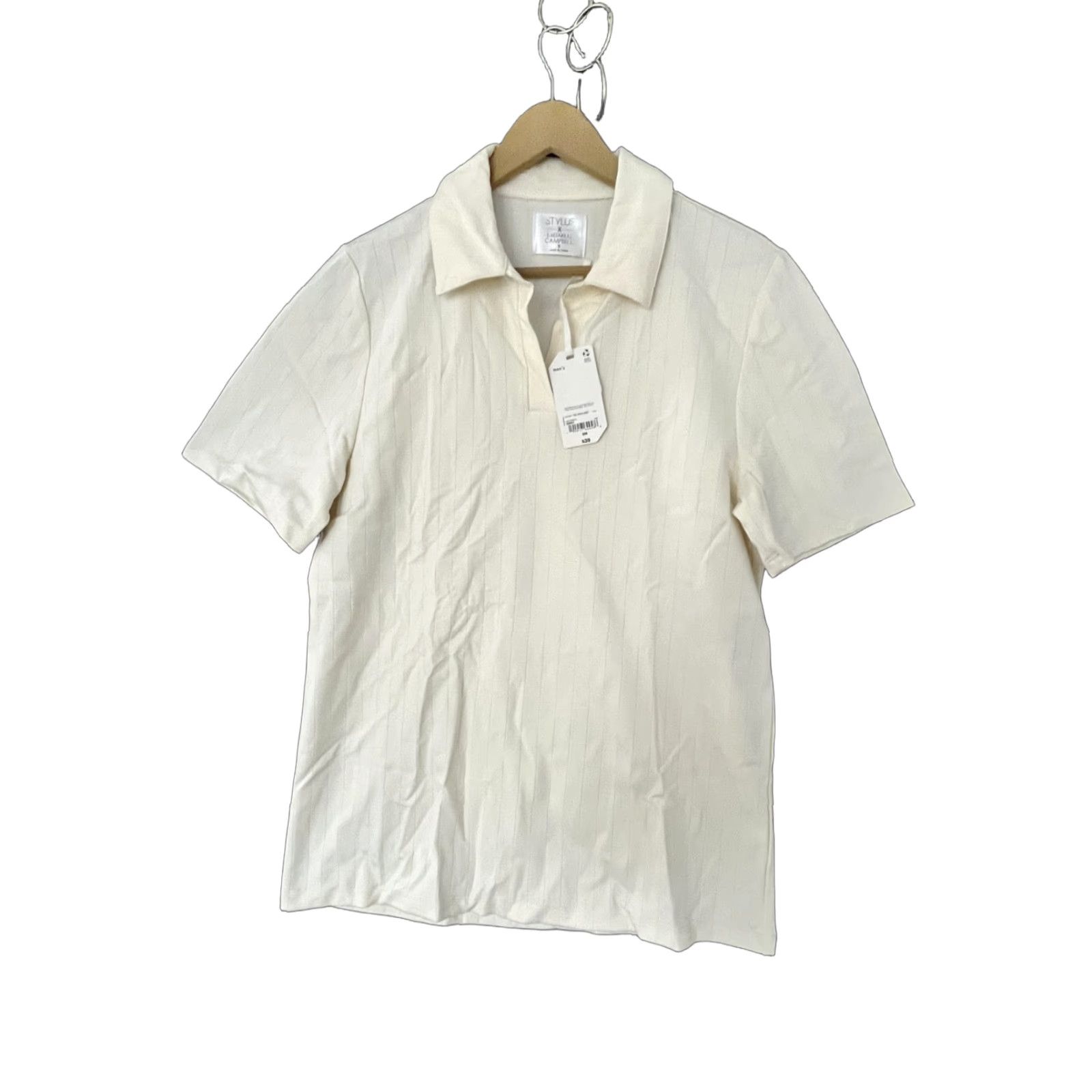 Vintage STYLUS Ladarius Campbell Men's Stripe Ivory Polo Shirt S - Regular Fit, Short Sleeve, Collared Polo, Ivory Stripe Shirt, Dressy Casual, Men Size US S / EU 44-46 / 1 - 1 Thumbnail
