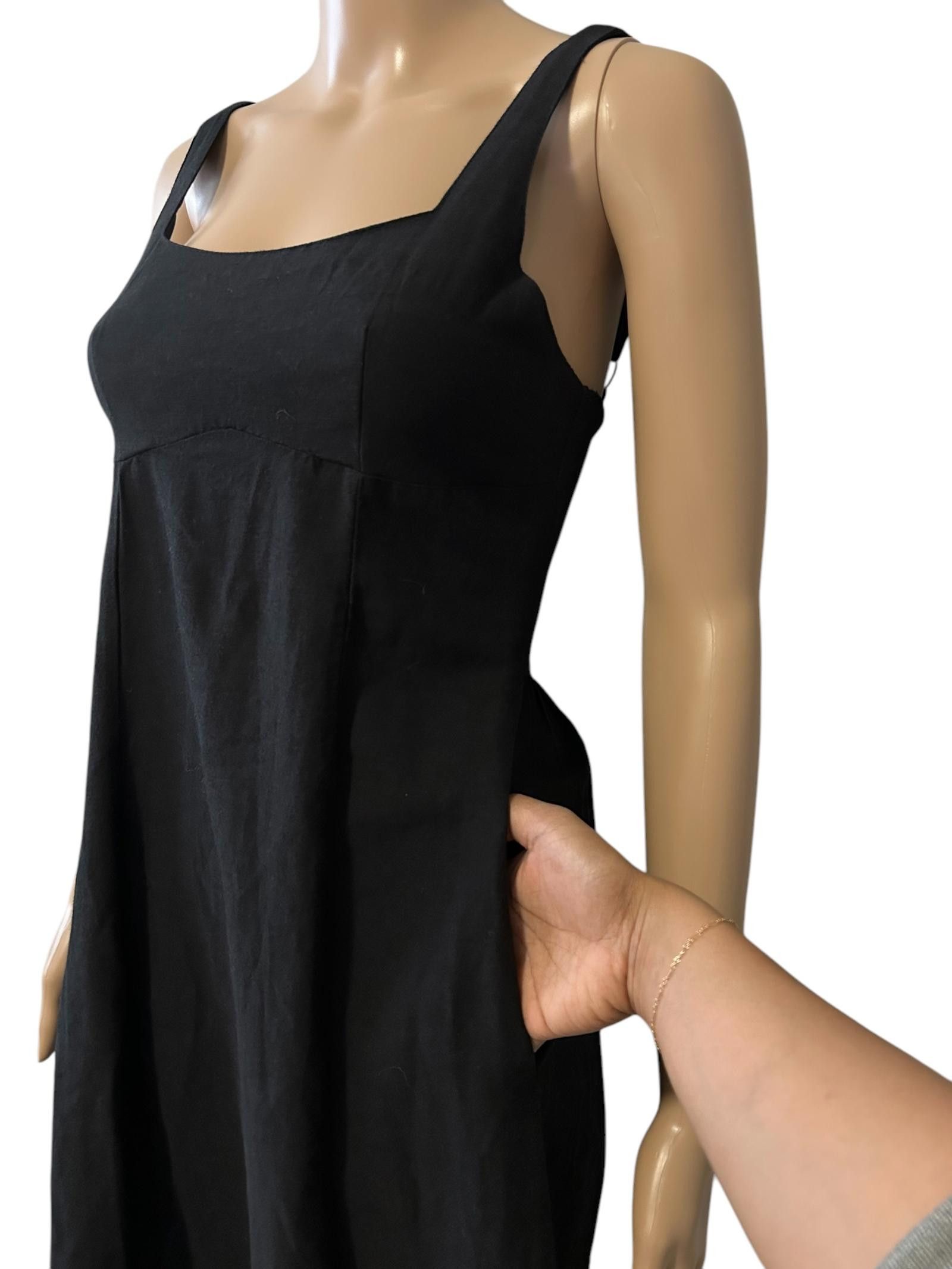 Designer Elegant Black Midi Dress with Square Neckline Size XS / US 0-2 / IT 36-38 - 3 Thumbnail