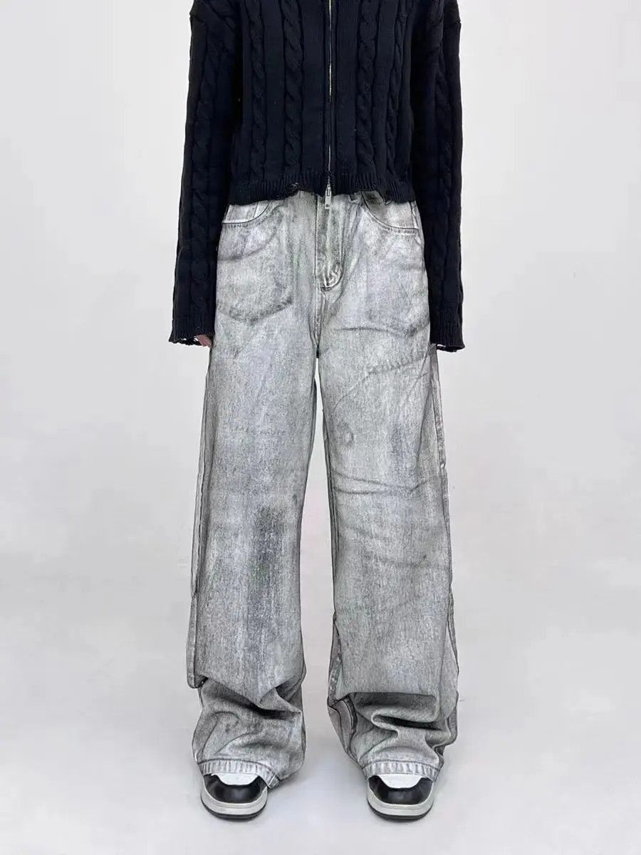 Japanese Brand High street tie-dye washed dirty white baggy jeans Size US 32 / EU 48 - 4 Thumbnail