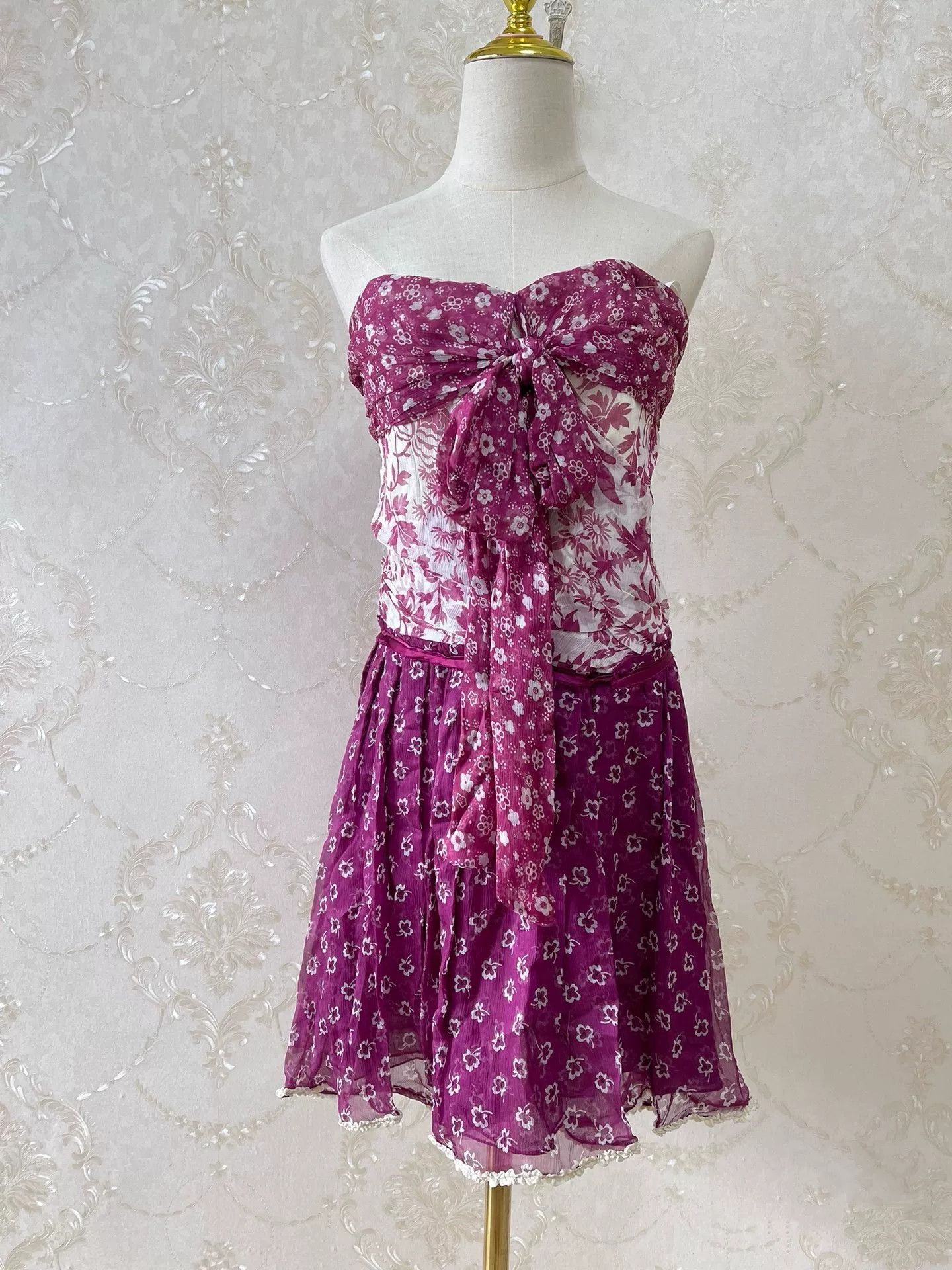 DGK DG Purple Floral Silk Corset Dress Size M / US 6-8 / IT 42-44 - 1 Thumbnail