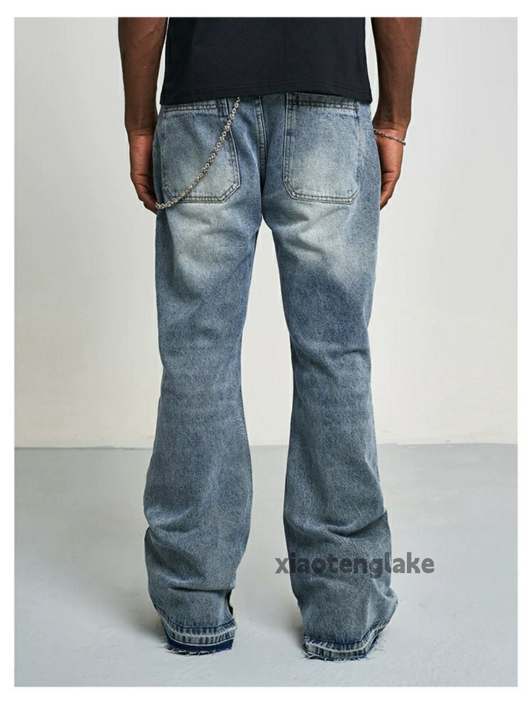 Jean × Vintage washed faded damaged ripped punk hiphop flared jeans Size US 32 / EU 48 - 6 Thumbnail