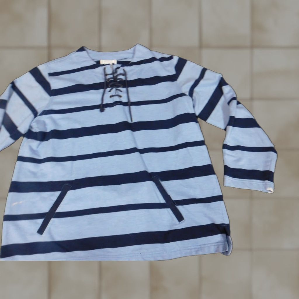 MooRER Jennifer Moore Womens Sweater Large Blue striped pullover stretch Size L / US 10 / IT 46 - 1 Thumbnail