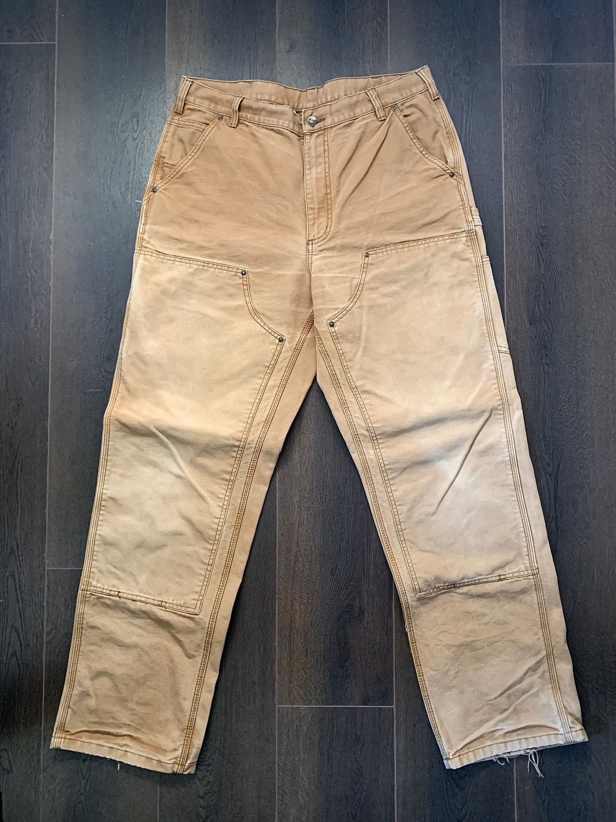 image of Distressed Vintage Carhartt Loose Duck Canvas Pants in Tan, Men's (Size 36)