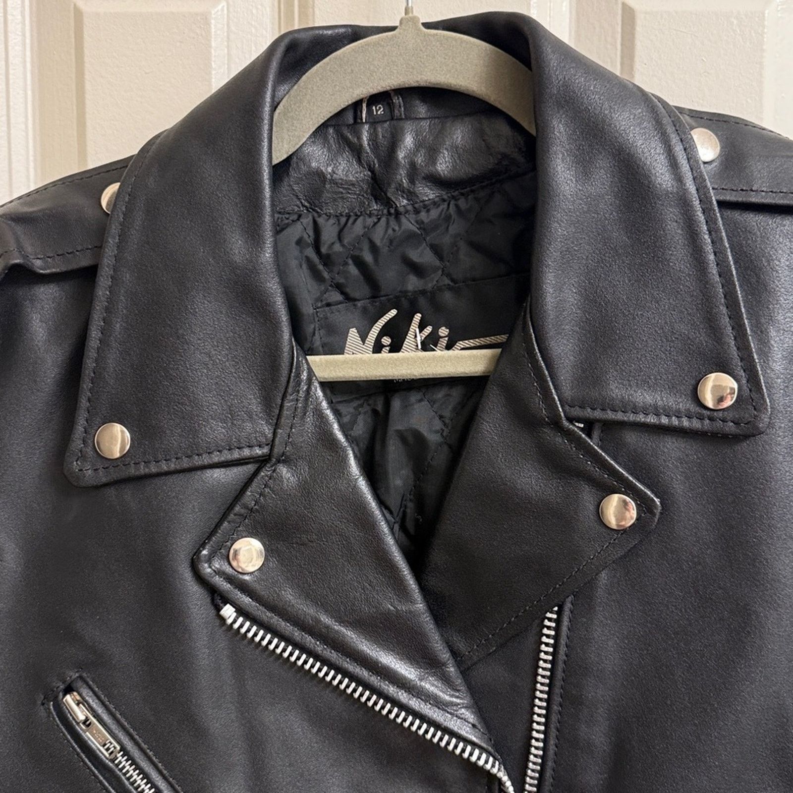 Niki Vintage Niki Black Leather Fringe motorcycle Jacket beaded Size XL / US 12-14 / IT 48-50 - 8 Thumbnail