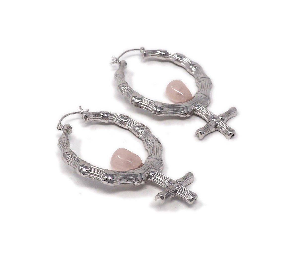 Other Venus Bamboo Silver & Quartz stone Earrings Size ONE SIZE - 1 Thumbnail