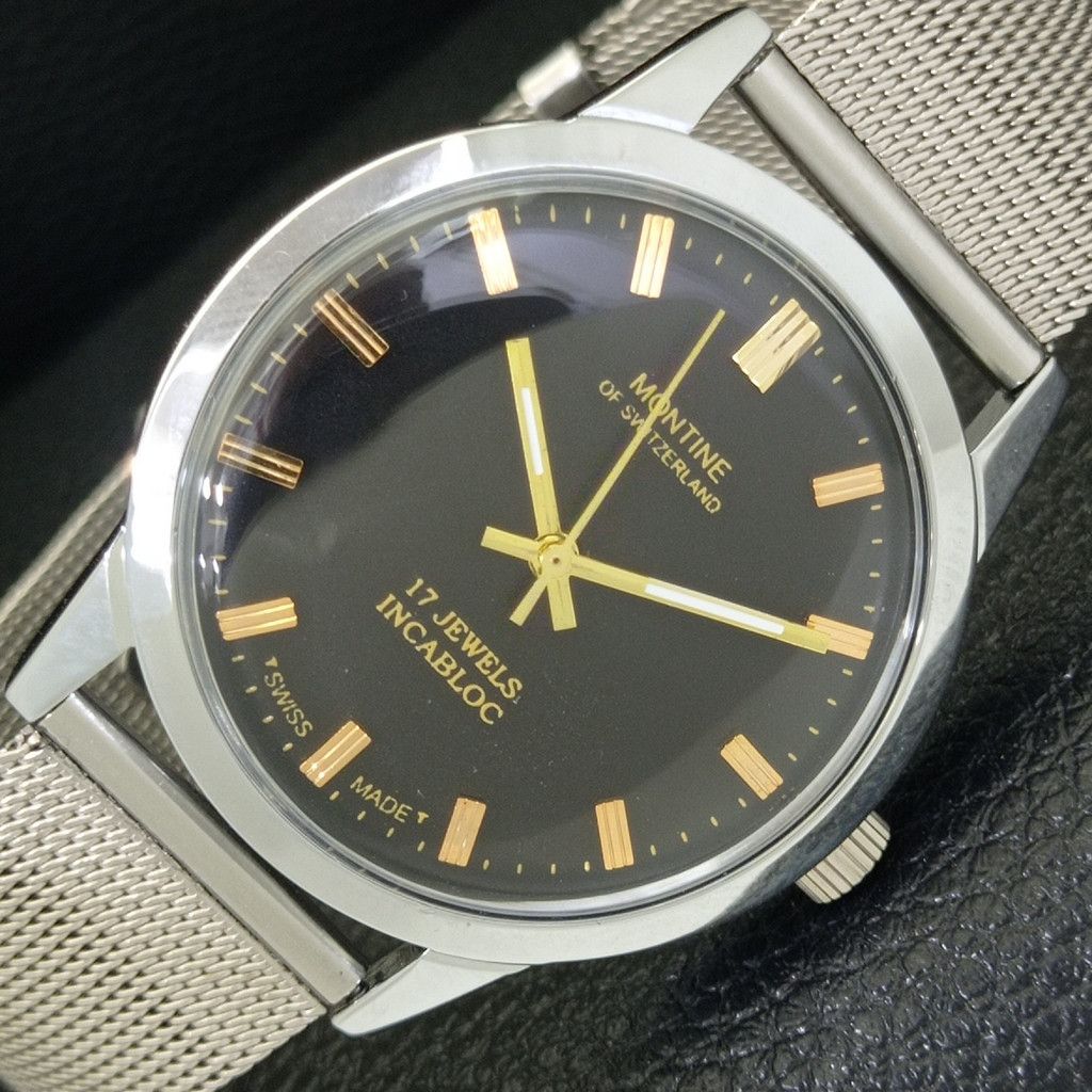 VINTAGE MONTINE HAND-WINDING SWISS MENS WHITE WATCH a441069