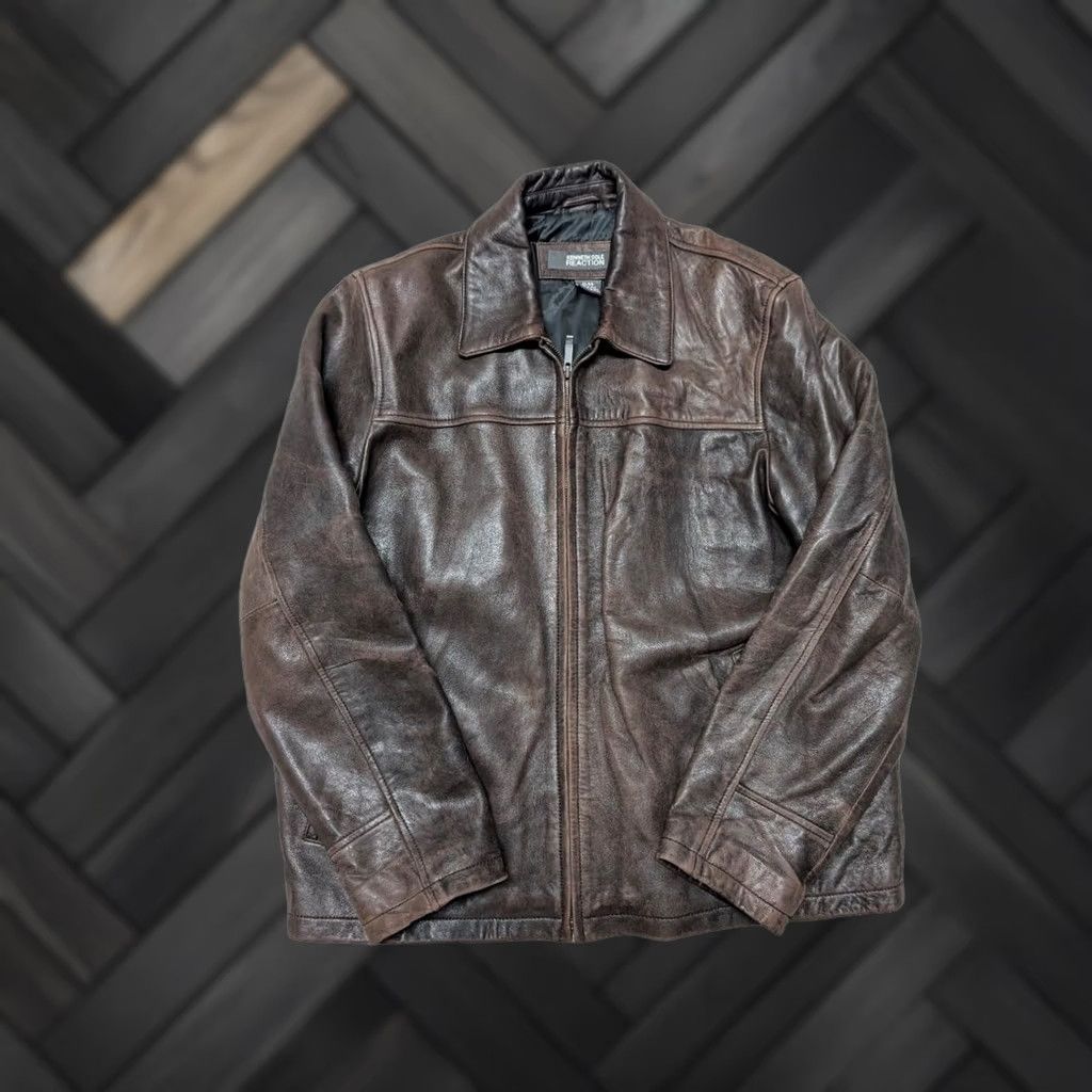 Kenneth Cole VINTAGE Kenneth Cole leather jacket XL brown lambskin bomber jacket Mens 1990s Y2K patina motorcycle Size US XL / EU 56 / 4 - 1 Thumbnail