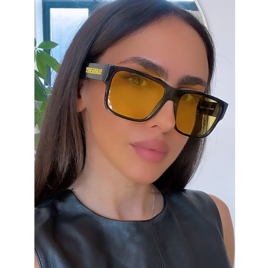 image of New Burberry Be4358 Knight Black Yellow Lens Sunglasses, Men's