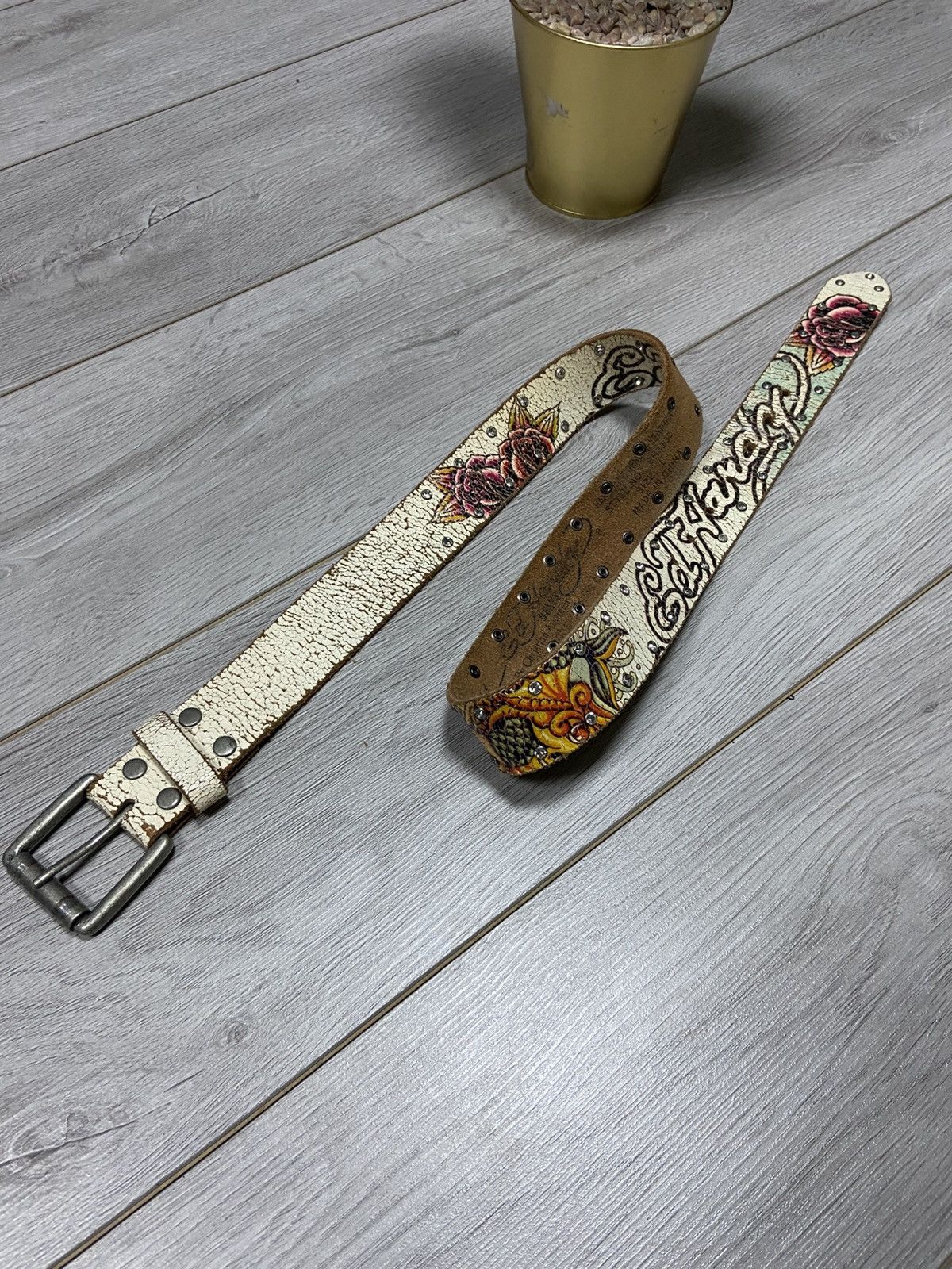 Ed Hardy Ed Hardy spell out roses 🌹 vintage leather belt Size ONE SIZE - 1 Thumbnail