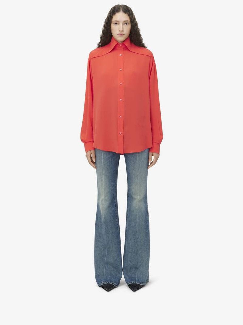 Alexander McQueen o1srvl11e0226 Exaggerated Collar Shirt In Coral Size M / US 6-8 / IT 42-44 - 3 Thumbnail