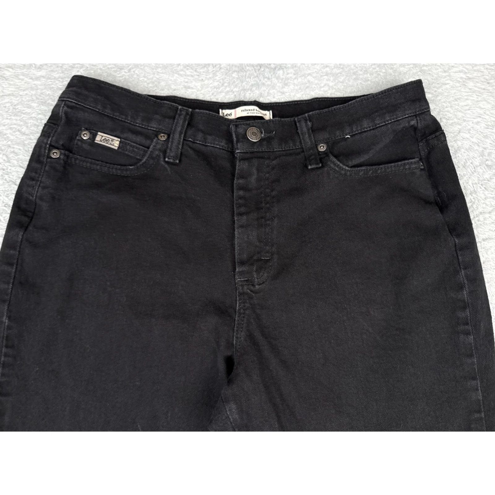Lee Lee Jeans Womens Bootcut Relaxed 12 Short Black Wash High Rise Stretch Denim 32x29 Size 34" / US 12 / IT 48 - 4 Thumbnail