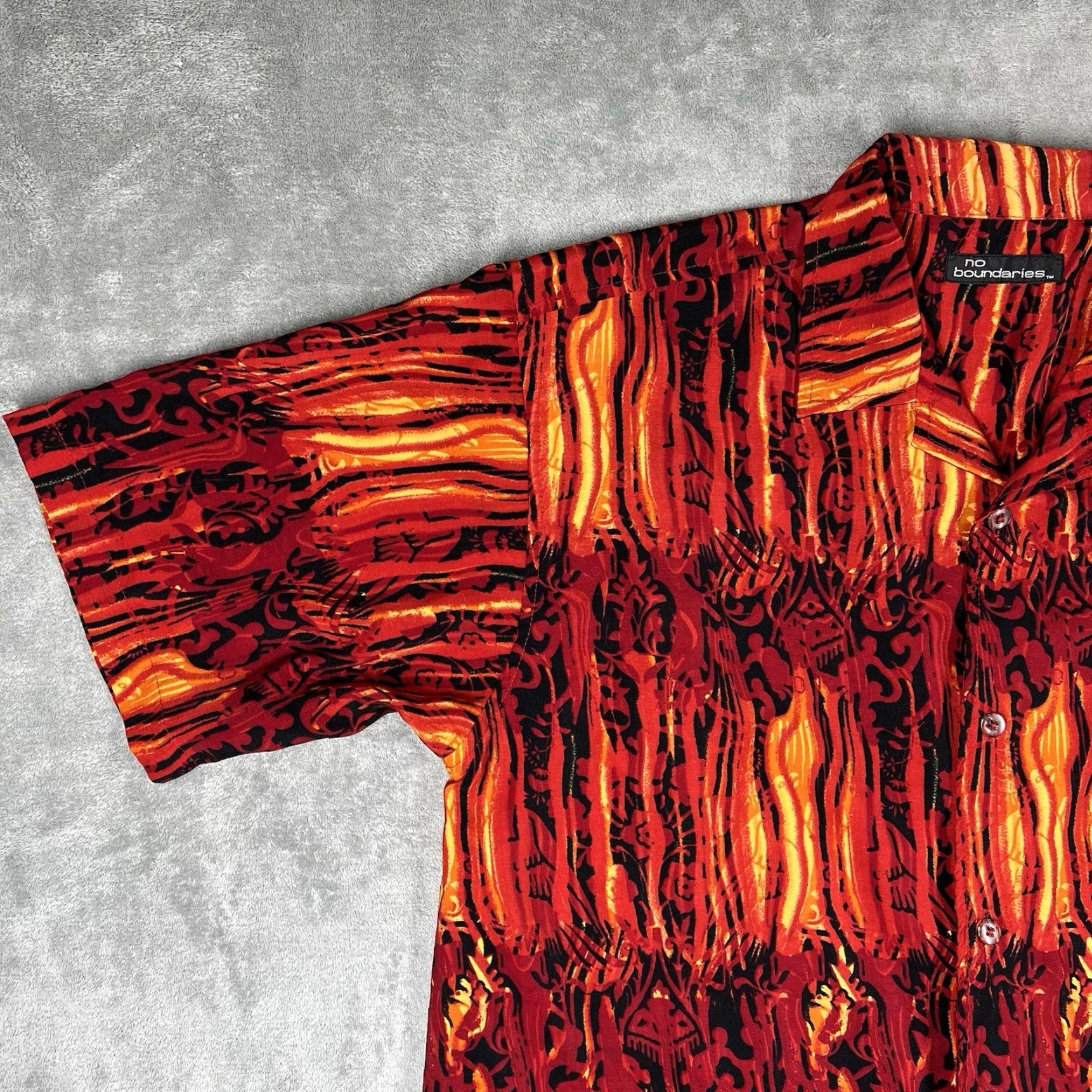 Vintage VINTAGE No Boundaries Button-Up Shirt Mens Large L Graphic Fire Flames Retro Knit? Size US L / EU 52-54 / 3 - 2 Thumbnail