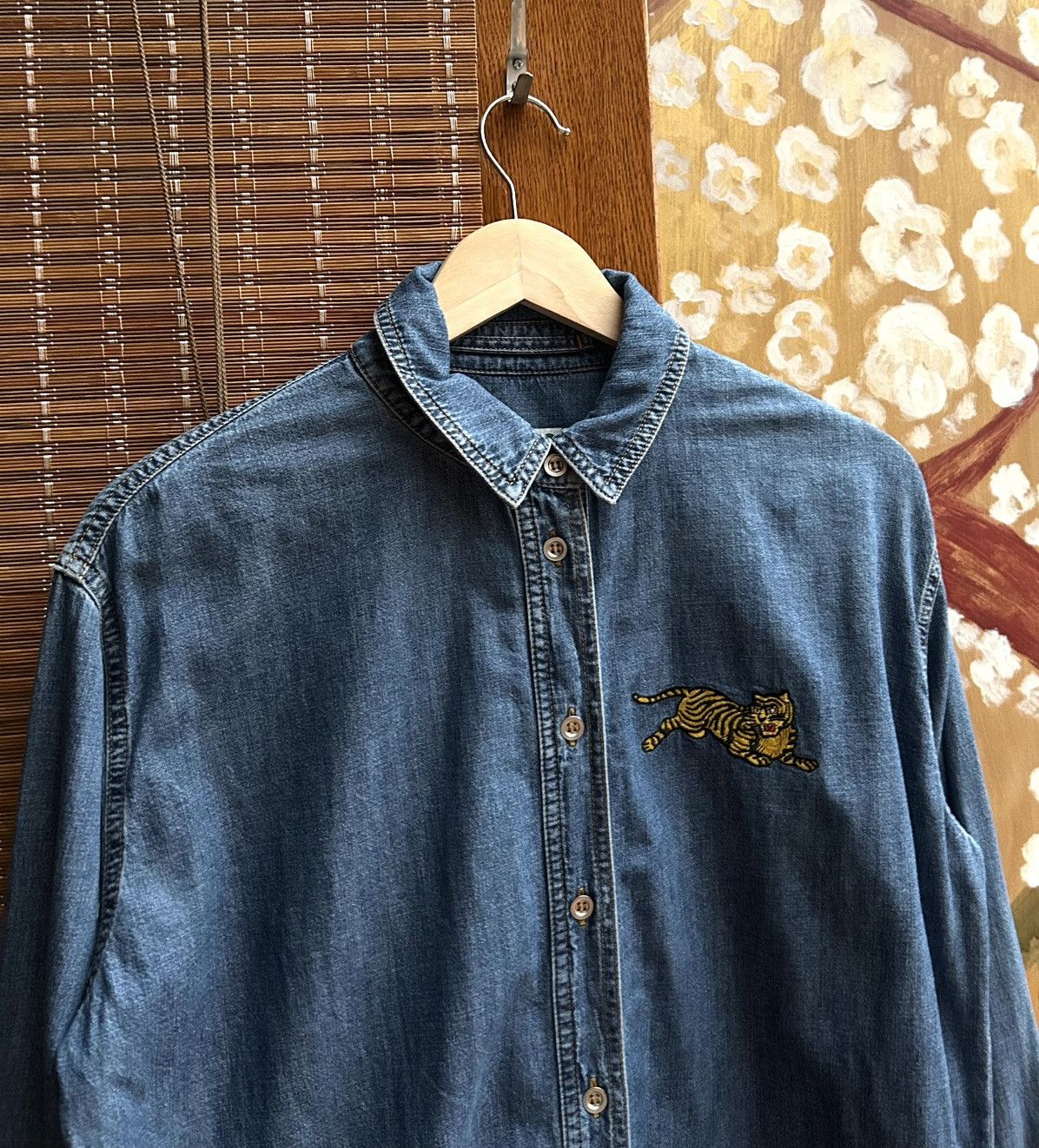 Kenzo Kenzo Paris Embroidered Tiger Denim Long Sleeve Shirt Size S / US 4 / IT 40 - 3 Thumbnail