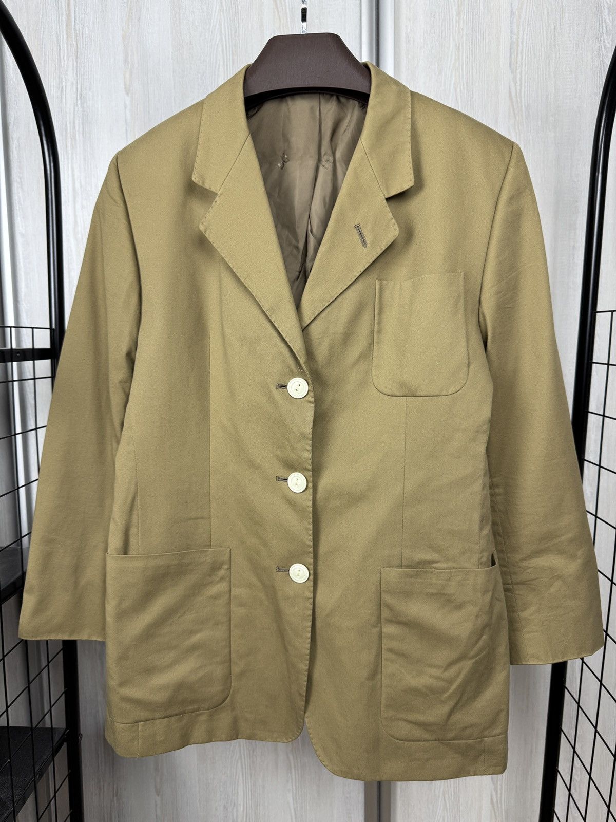 DAKS Daks London cotton beige unlined 3 button blazer Size L / US 10 / IT 46 - 2 Thumbnail