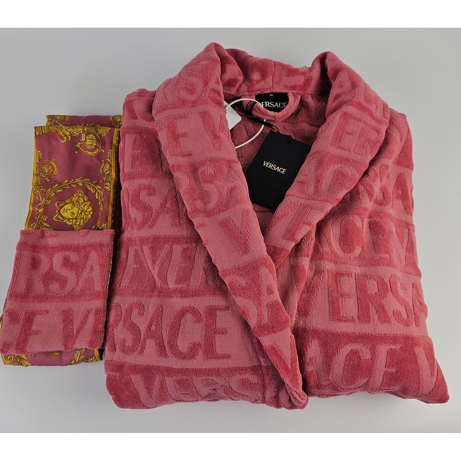 VERSACE Baroque $550 Strawberry Jam Unisex Long Bathrobe New