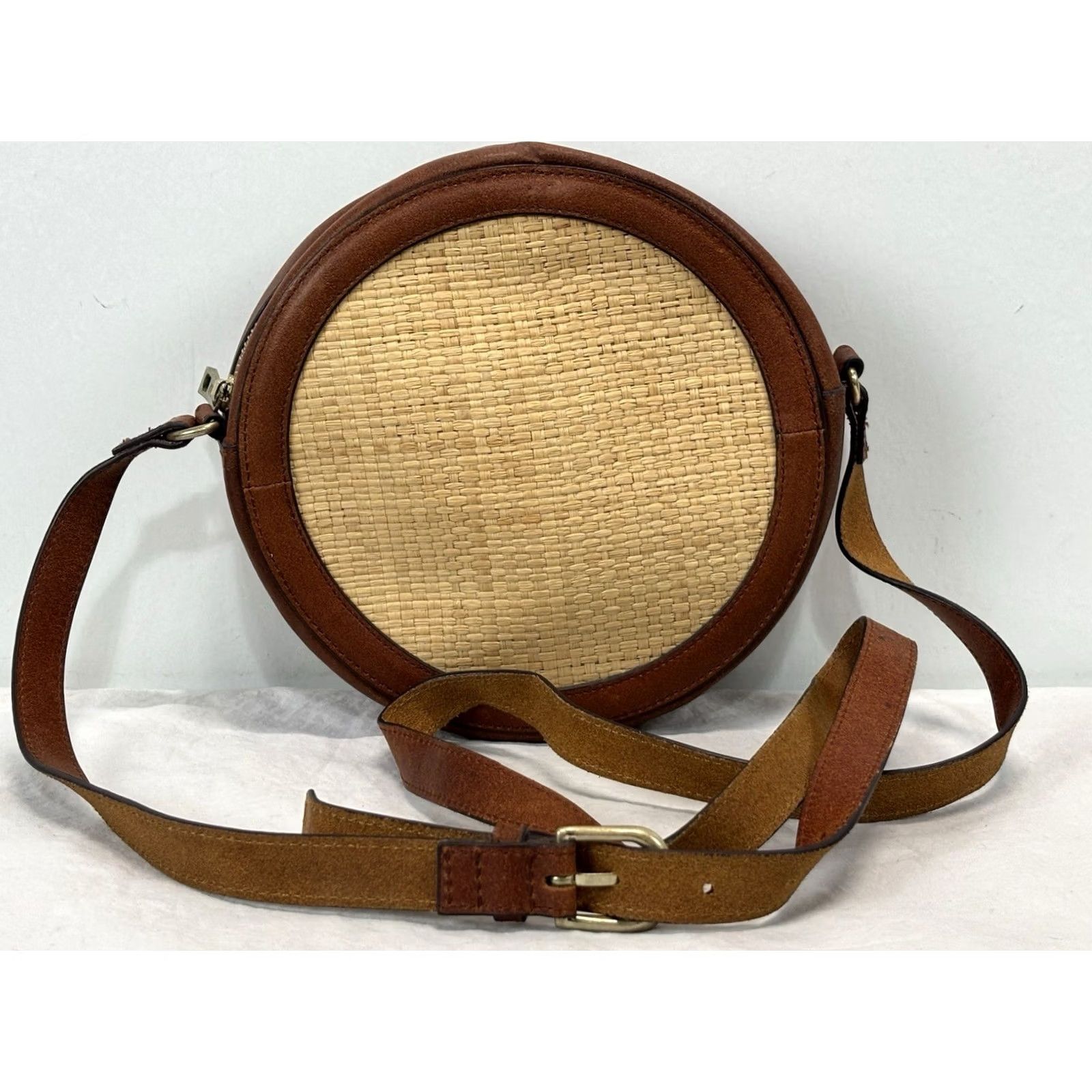 Vintage Most Wanted Crossbody Bag Small Woven Tan Brown Leather Purse Circle Zip Women Size ONE SIZE - 2 Thumbnail