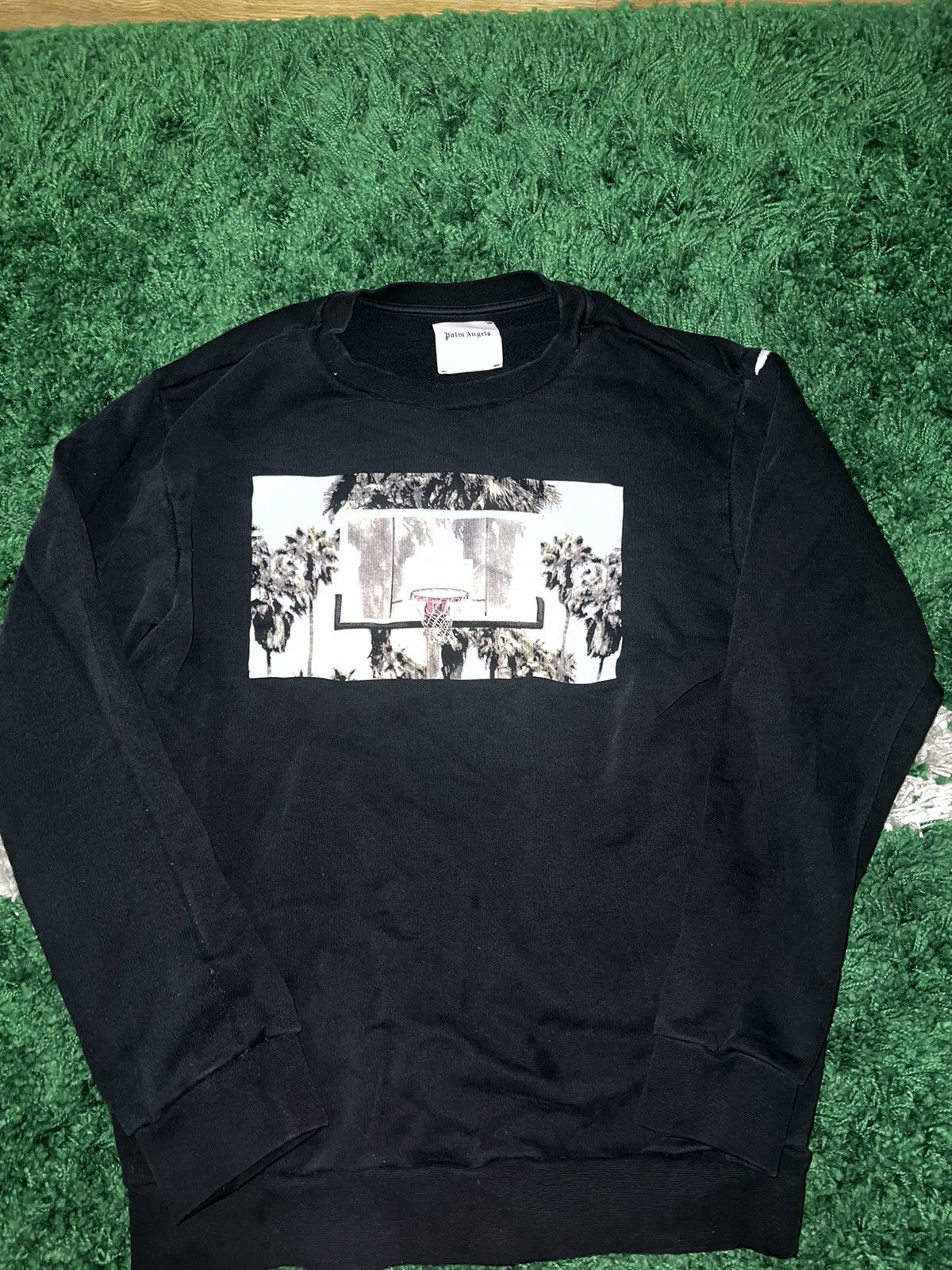 image of Sz XL Palm Angels Basketball Court Sweatshirt Crewneck in Black, Men's