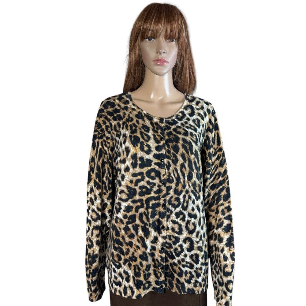 Talbots Talbots Cotton Cashmere Blend Animal Print Cardigan Size 2X Size XXL / US 16-18 / IT 52-54 - 1 Thumbnail