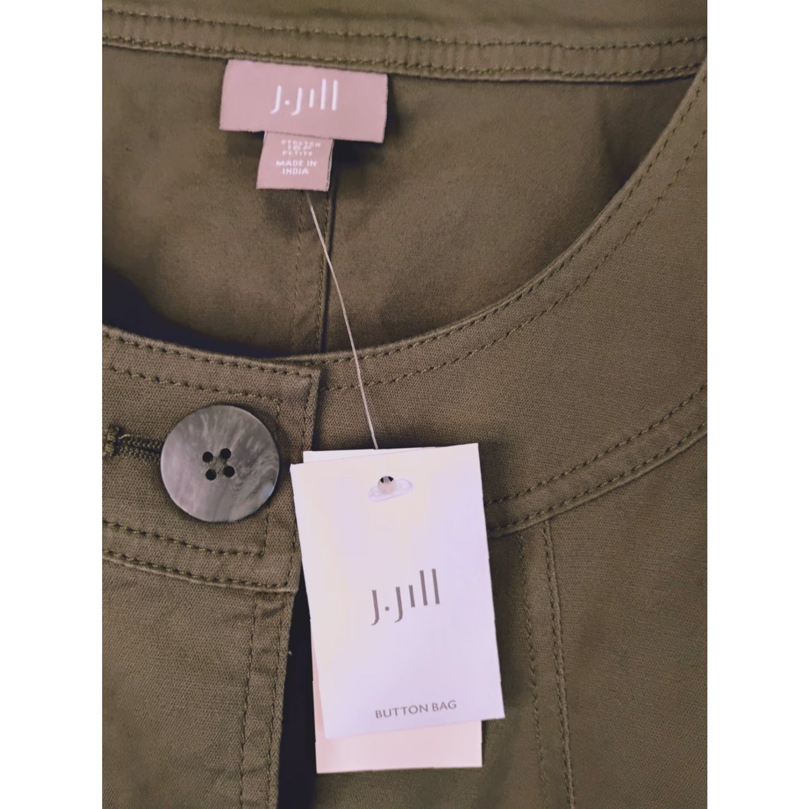 J. Jill J. Jill Military Style Button-Up Top 3/4 Sleeve Petite Green 16P Women Cotton Blend Shirt Casual Size XXL / US 16-18 / IT 52-54 - 6 Thumbnail