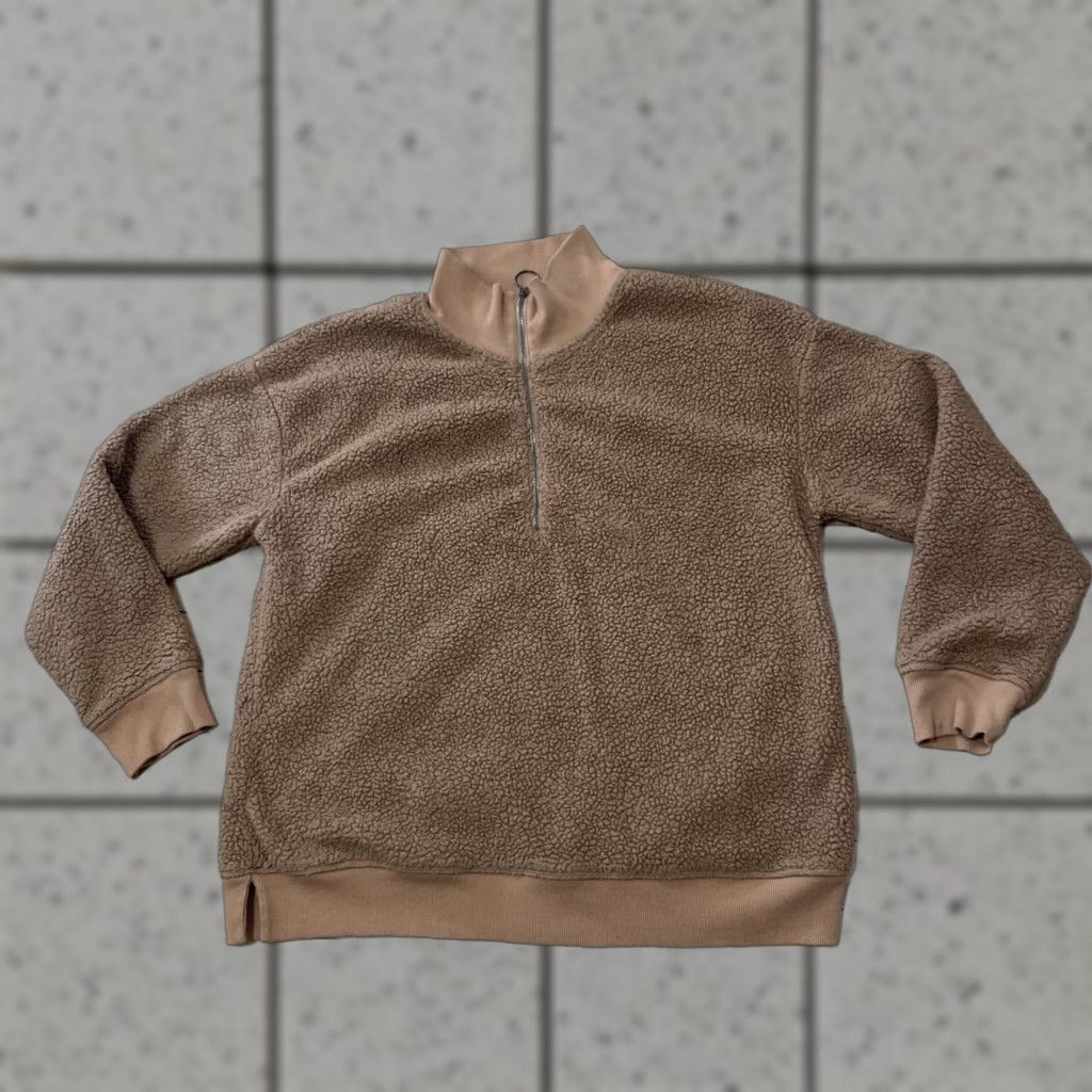 Vintage A.N.A. A New Approach Sherpa Fleece Sweater Women L 1/4 Zip Tan Western Deep Pile Casual Wear PullOver Brown Mock Neck Zipper Long Sleeve Size L / US 10 / IT 46 - 1 Thumbnail